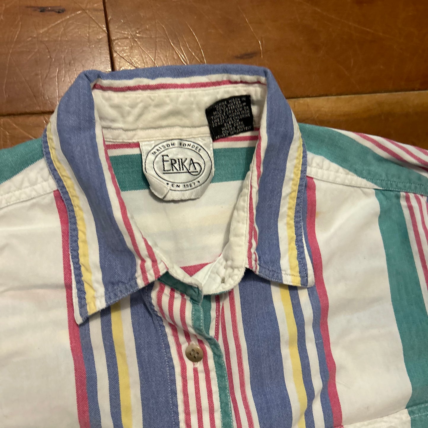 90's Mason Fondee Erike Multicolor White Button Up Cotton Shirt - Medium - 21" x 27"