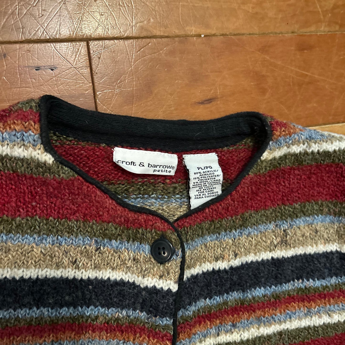 Croft and Barrow Petite Multicolor Acrylic Poly Cardigan Sweater - Boxy Medium - 20.5" x 22"