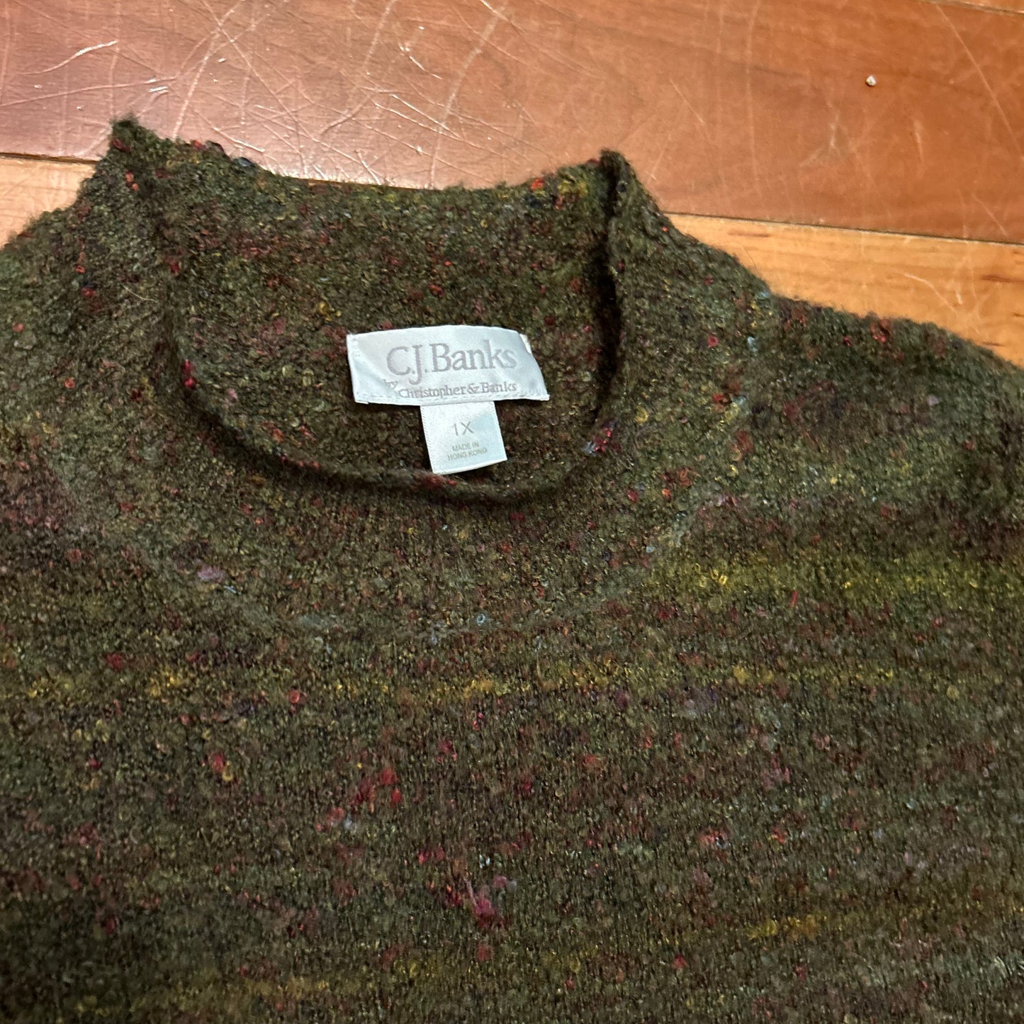 CJ Banks Acrylic Poly Green Brown Sweater - XLarge - 24" x 25"