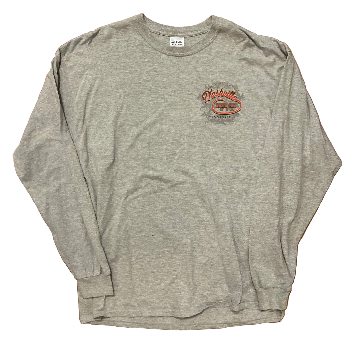 Gildan Ultra Cotton Nashville Music City Tennessee Grey Longsleeve Shirt - Large - 22.5" x 31.5"