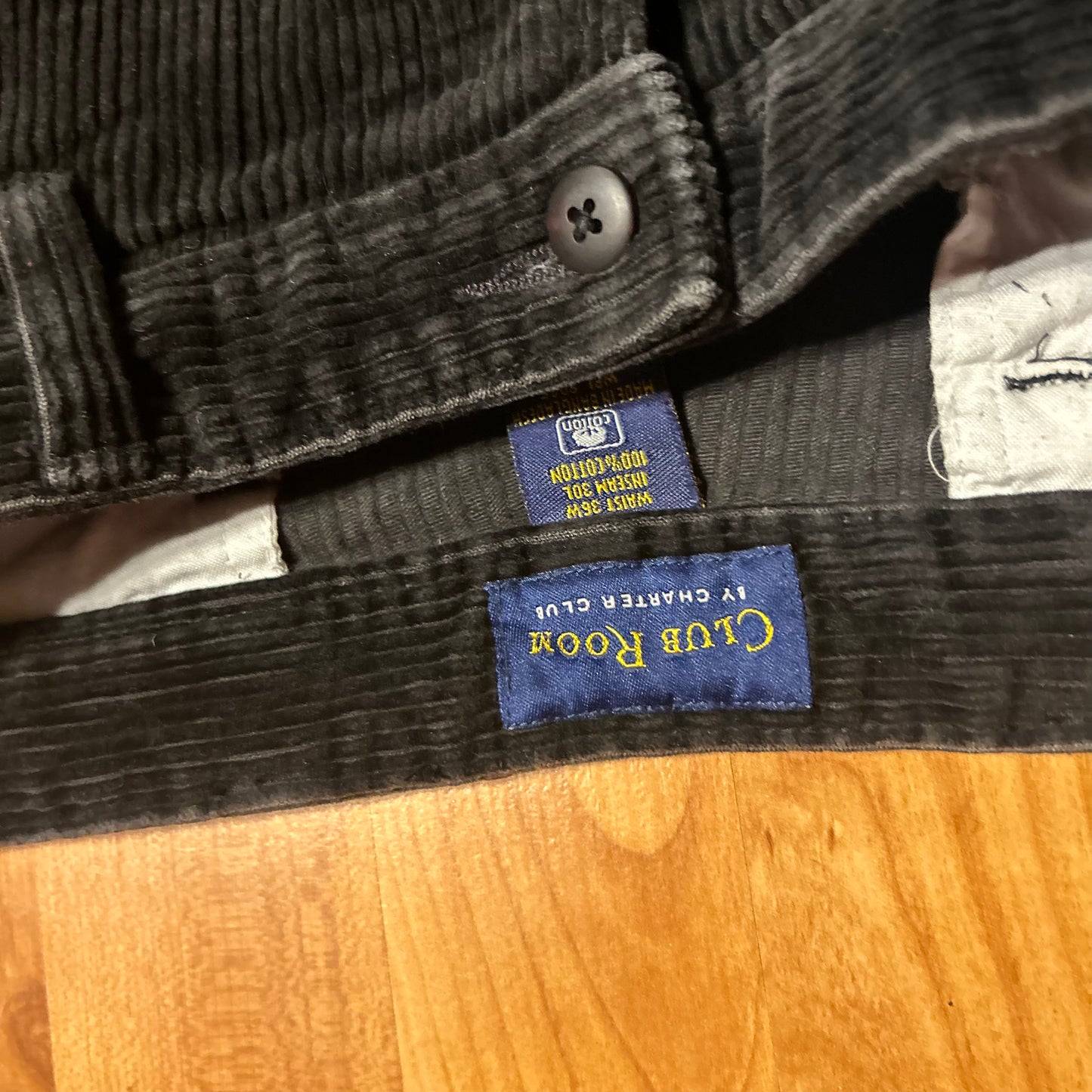 Club Room Black Corduroy Cotton Pleated Pants - 34" x 30"