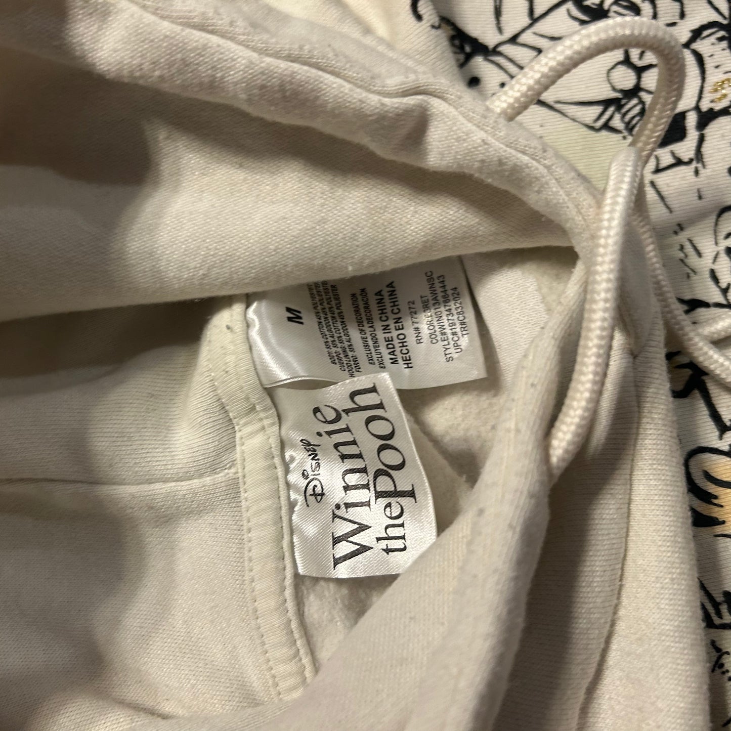Disney Winnie the Pooh Christopher Robin Cream Hoodie Sweatshirt - XLarge - 24" x 23.5"