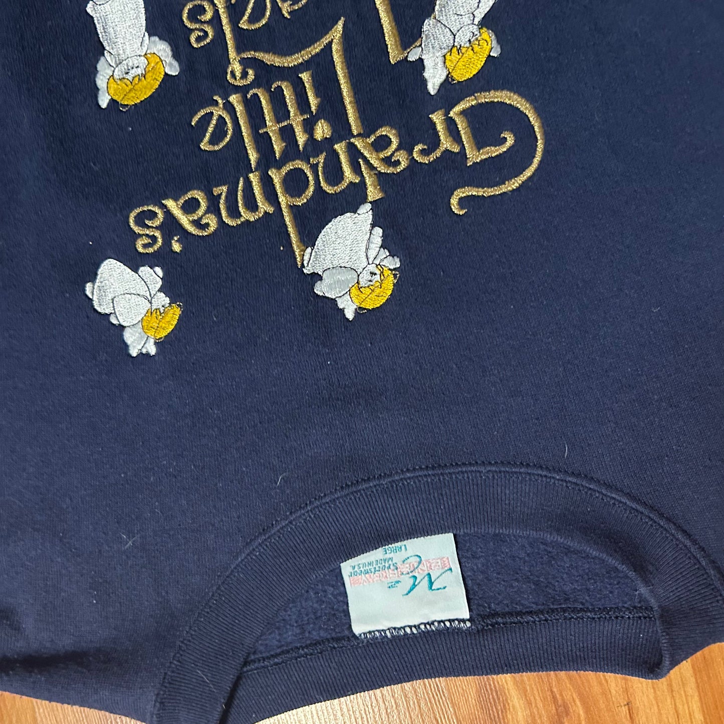 90’s Grandmas Little Angels Navy Blue Embroidered Crewneck Sweatshirt - Large - 23.5" x 26"