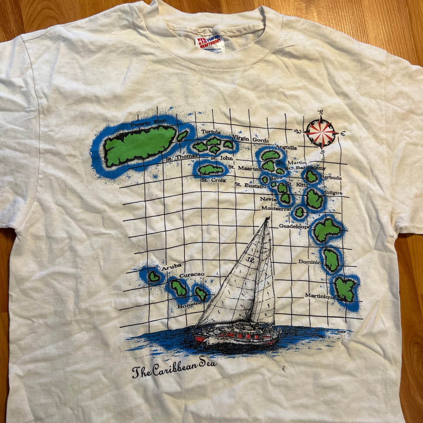 Caribbean Sea White Sailing Tshirt - Medium - 20" x 28"