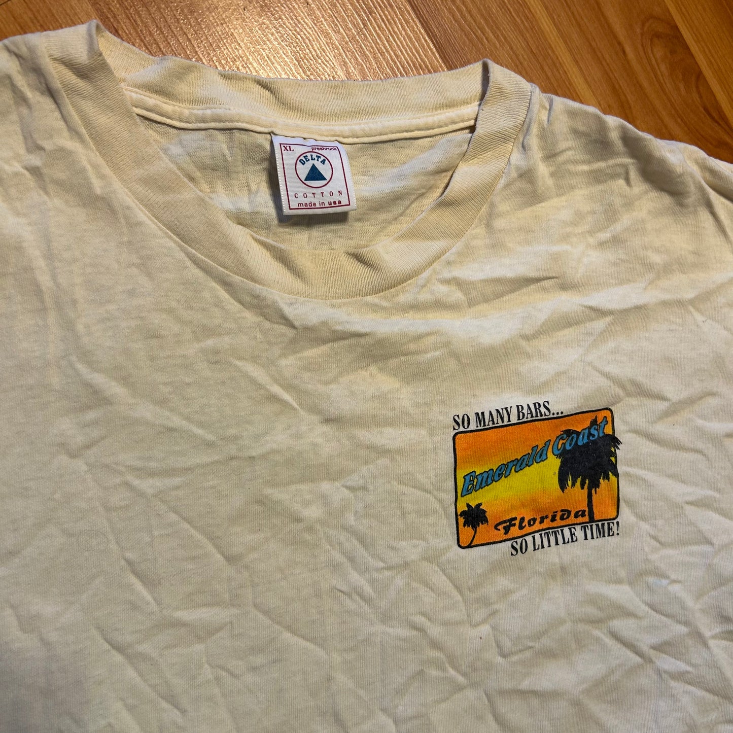 90's Delta Pro Weight So Many Bars So Little Time Emerald Coast Florida White Tshirt - Large - 23" x 27.5"