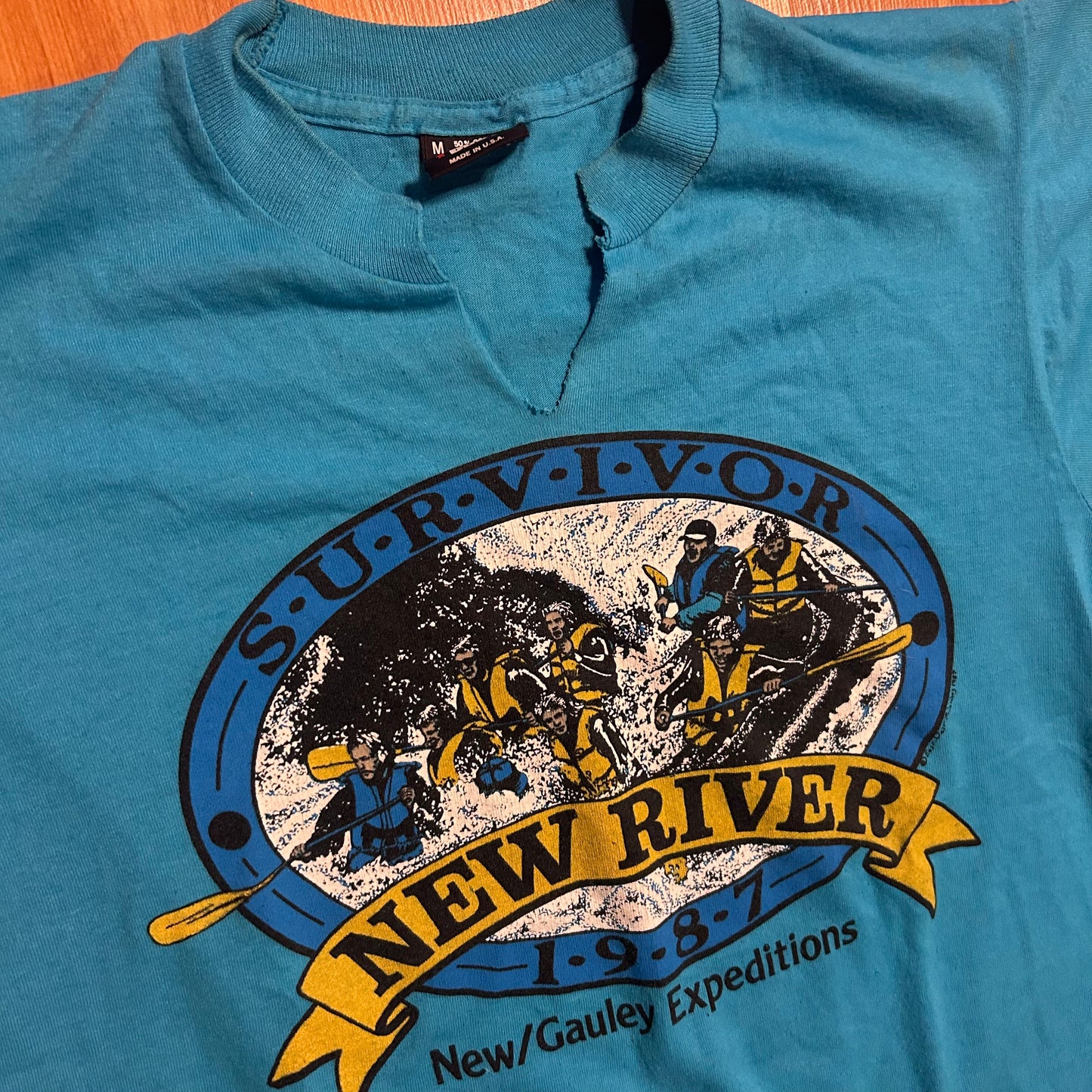 90’s FOTL New River Survivor Expeditions Teal Blue Tshirt - Small - 19.5" x 24"