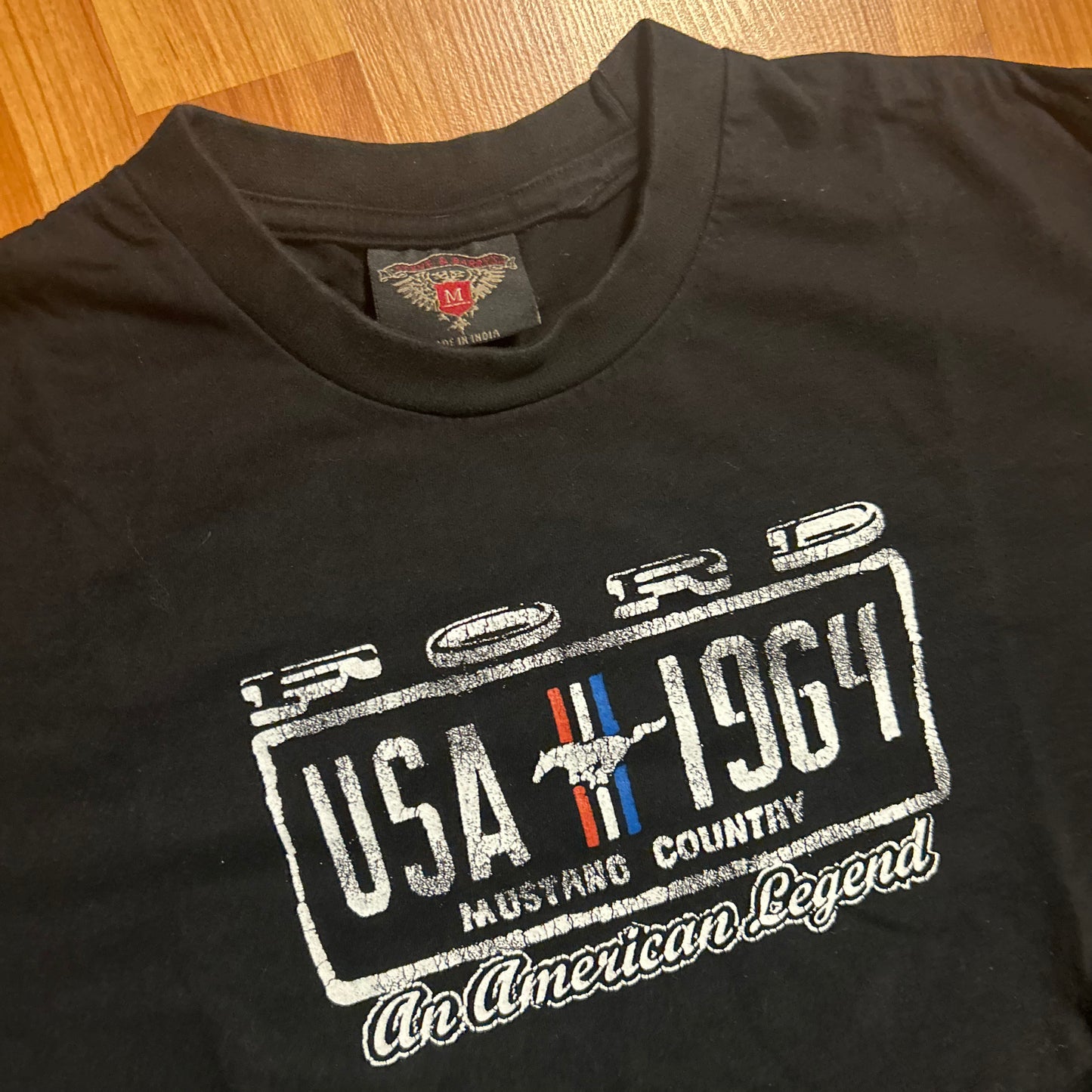Ford Mustang 1964 License Plate Black Tshirt - Medium - 20.5" x 27.5"