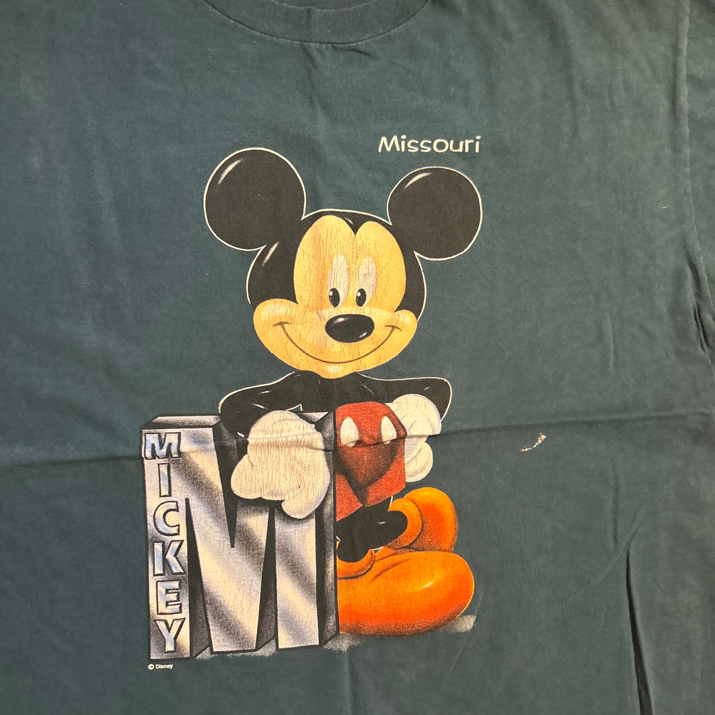 Disney Mickey Mouse Missouri Teal Green Tshirt - Large - 23.5" x 29"