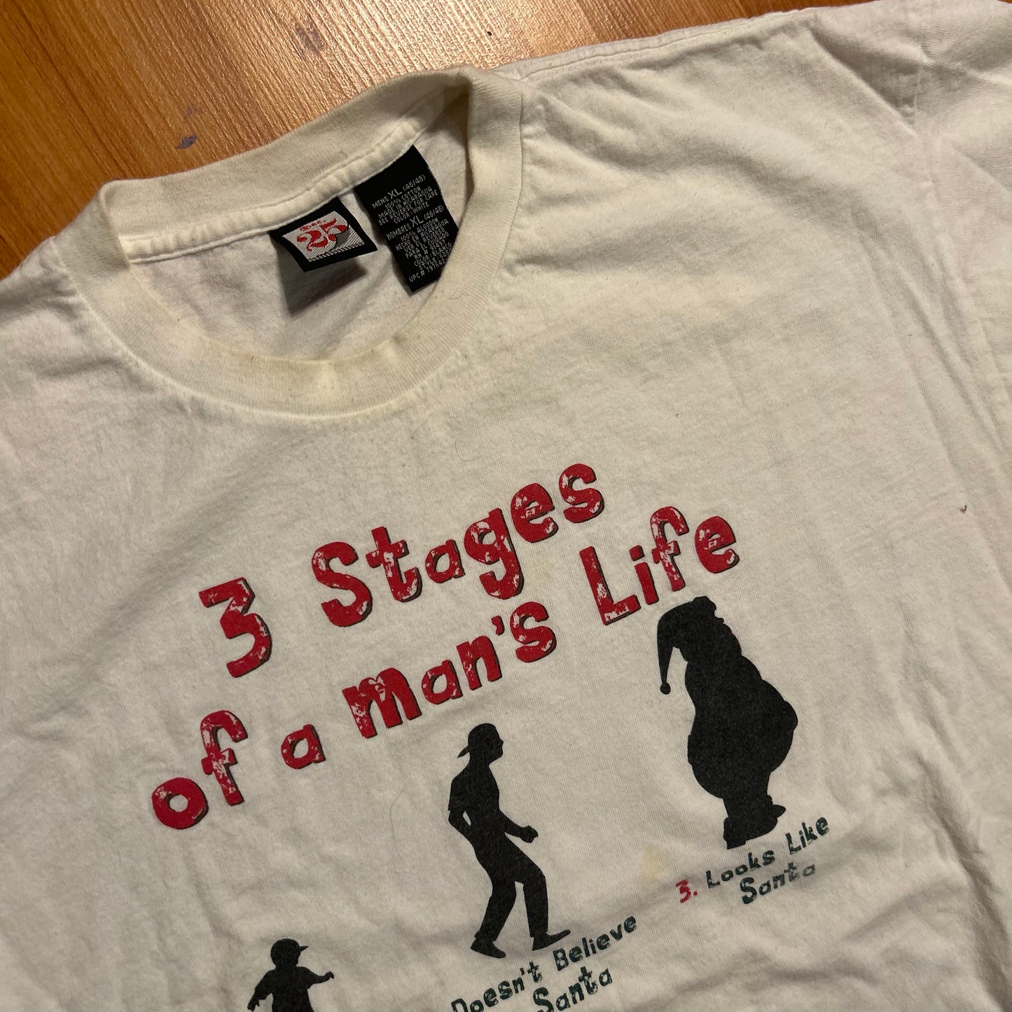 Dee 25 Stages of a Man’s Life Santa White Tshirt - Large - 22.5" x 27.5"