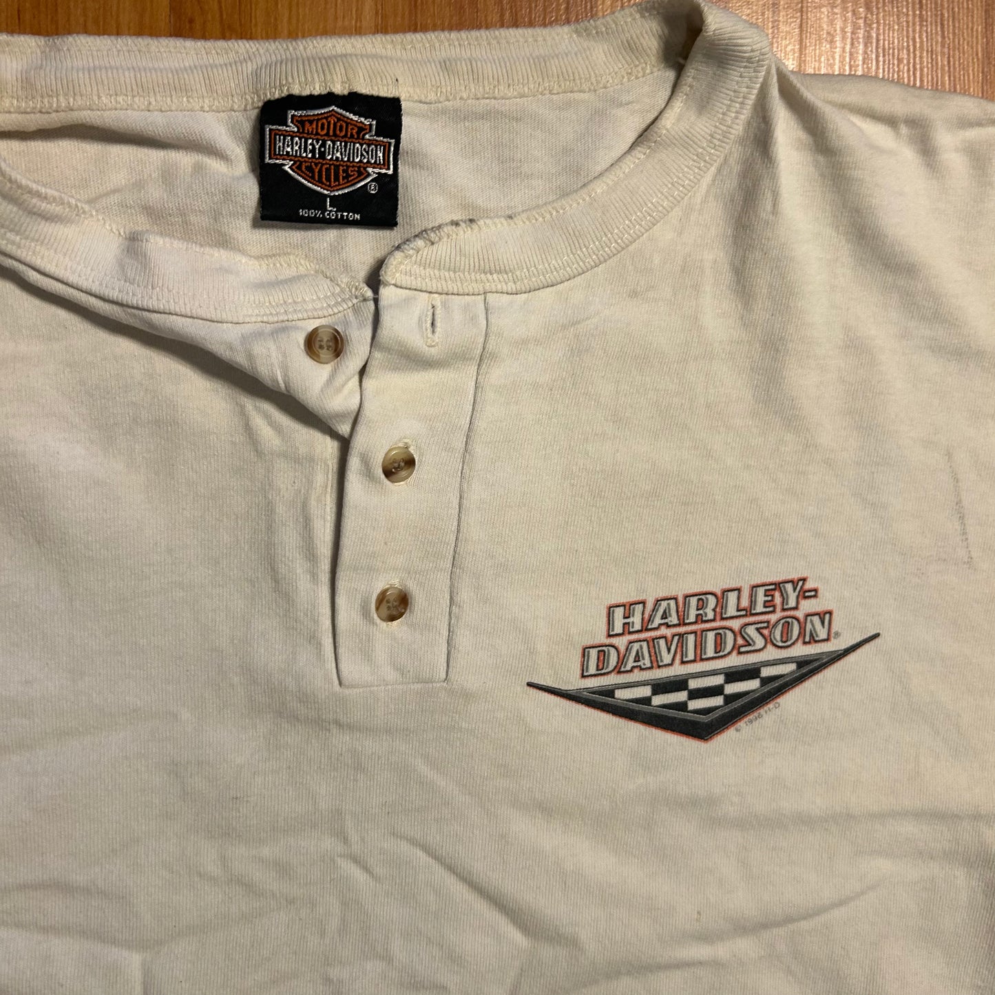 90's Harley Davidson Motorcycles White Quarter Button Up Shirt - Medium - 21.5" x 27"