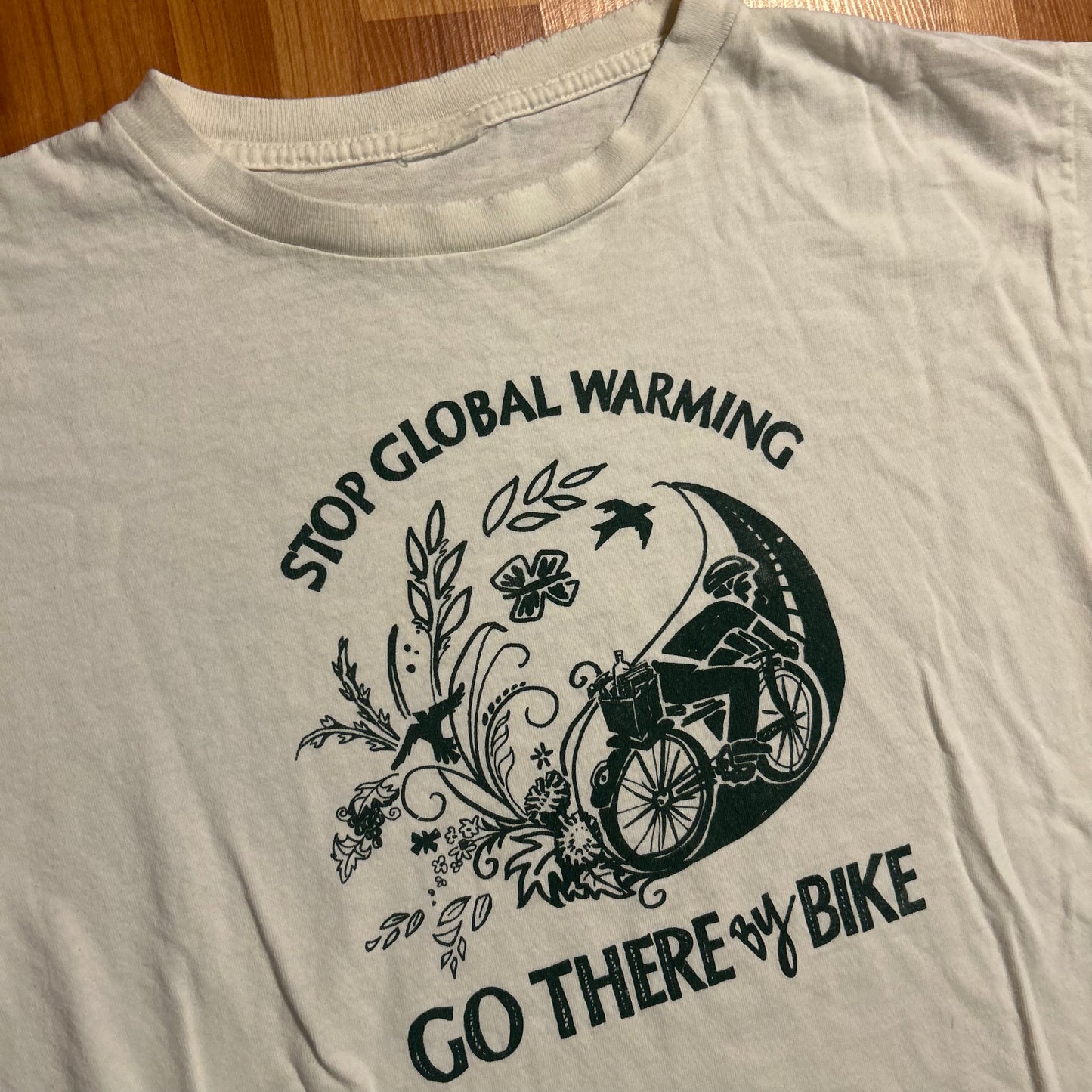 Stop Global Warming Go There By Bike White Tshirt - Medium - 20" x 26"