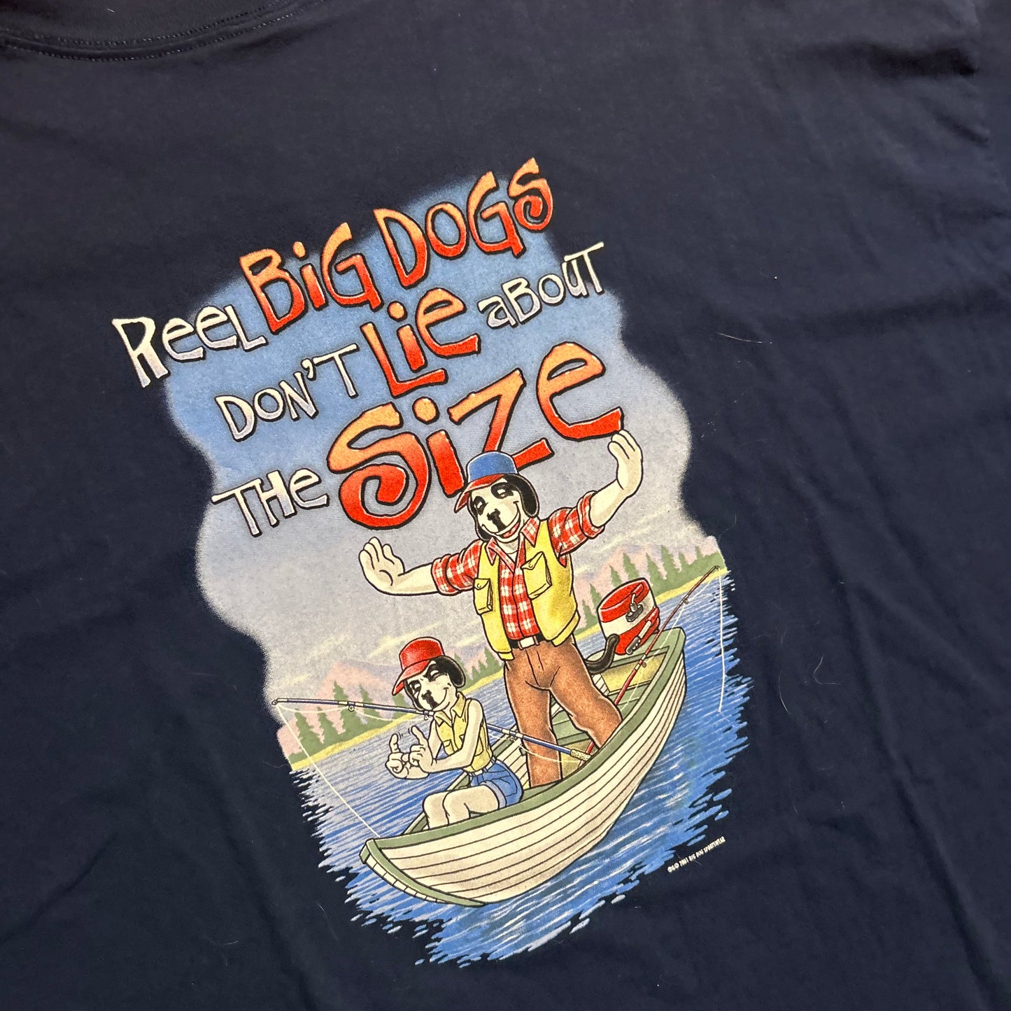 Big Dogs Fishing Lie About Size Navy Blue Tshirt - XLarge - 27.5" x 34"