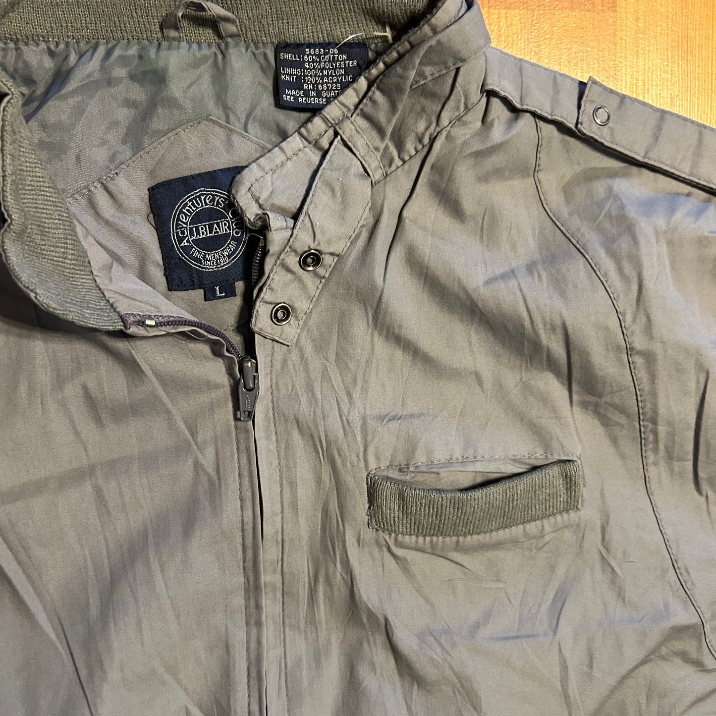 J Blair Adventurer's Club Grey Zip Up Windbreaker Jacket - Large - 23" x 23"