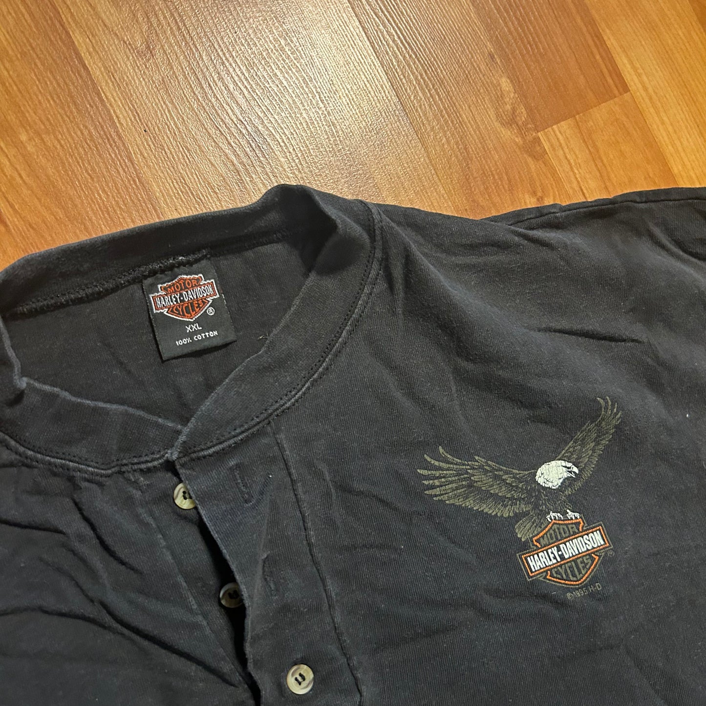90’s Harley Davidson Motorcycles Quarter Button Pacific Hawaii Black Tshirt - XLarge - 25" x 31"