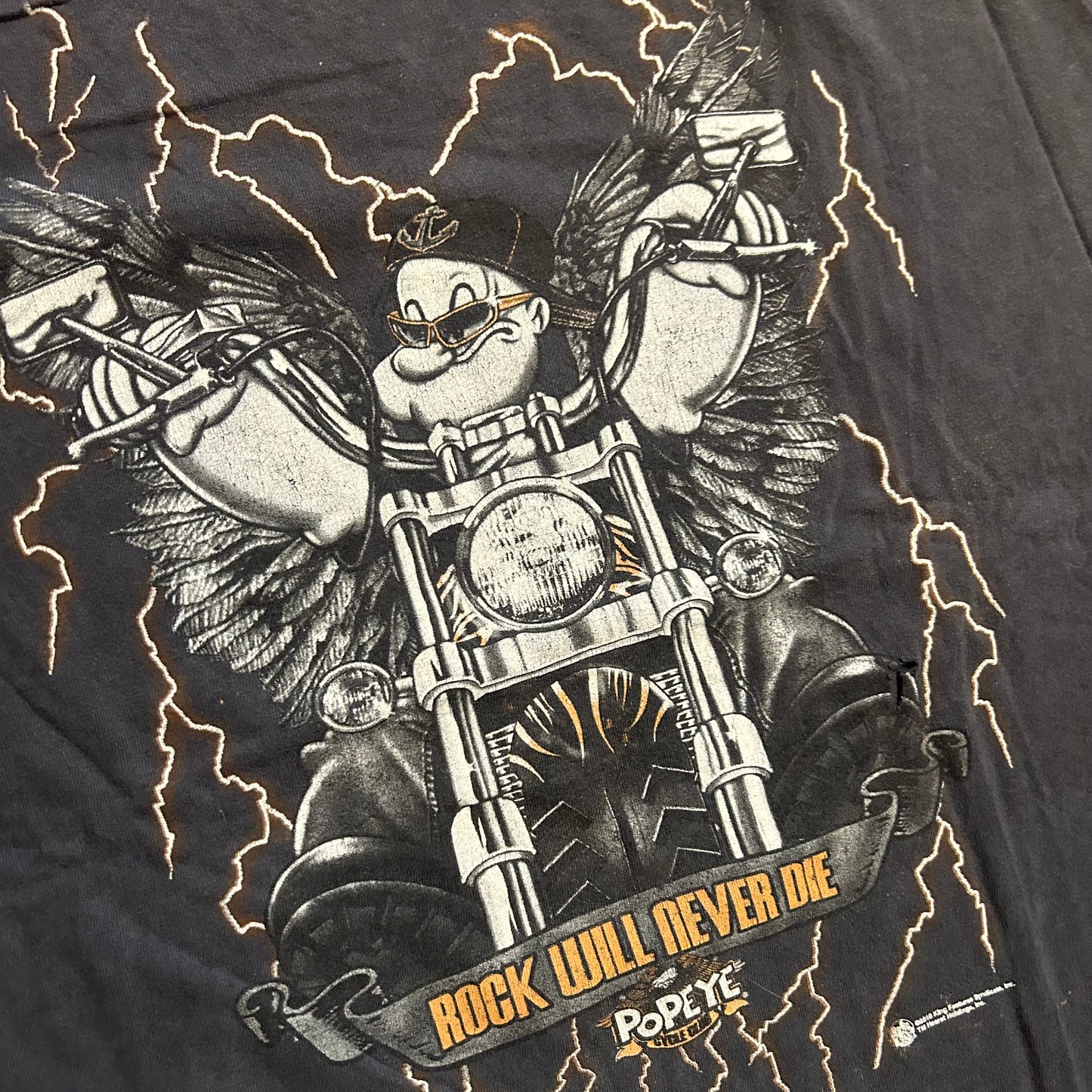 Popeye Cycle Club Rock Will Never Die Motorcycles Black Tshirt - XLarge - 26" x 28"