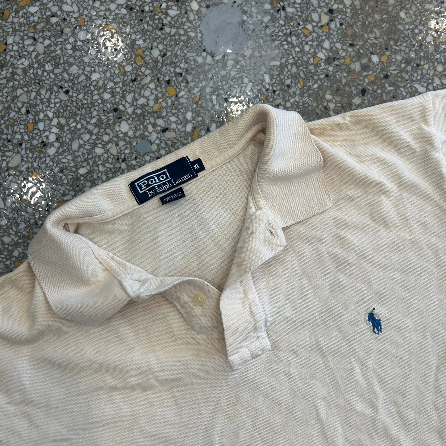 90's Polo RalPH Lauren Tan Yellow Brown Cotton Polo Shirt - XLarge - 24" x 30"