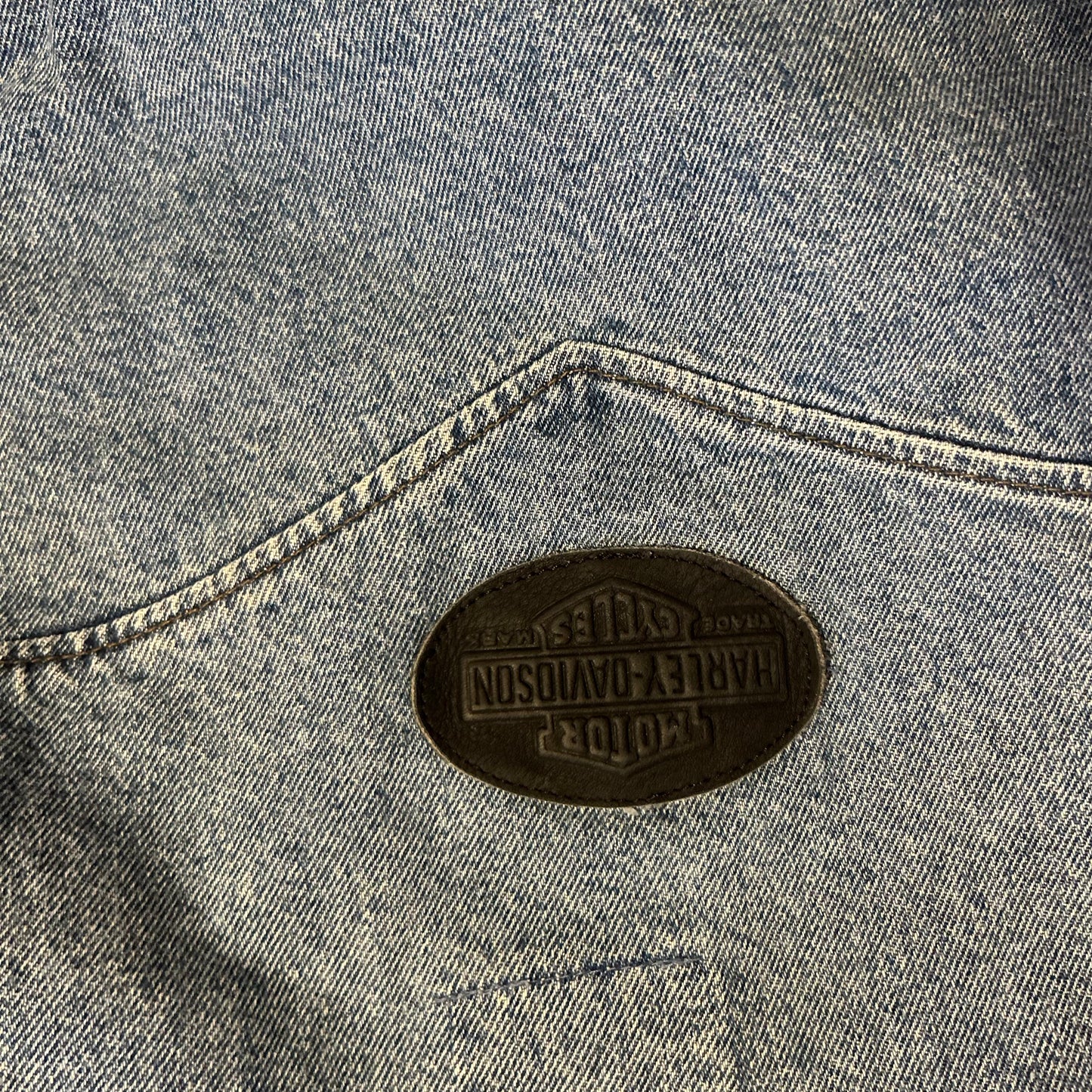 90's Harley Davidson Biker Blues Denim Leather Button Up Vest - Medium - 21" x 25"