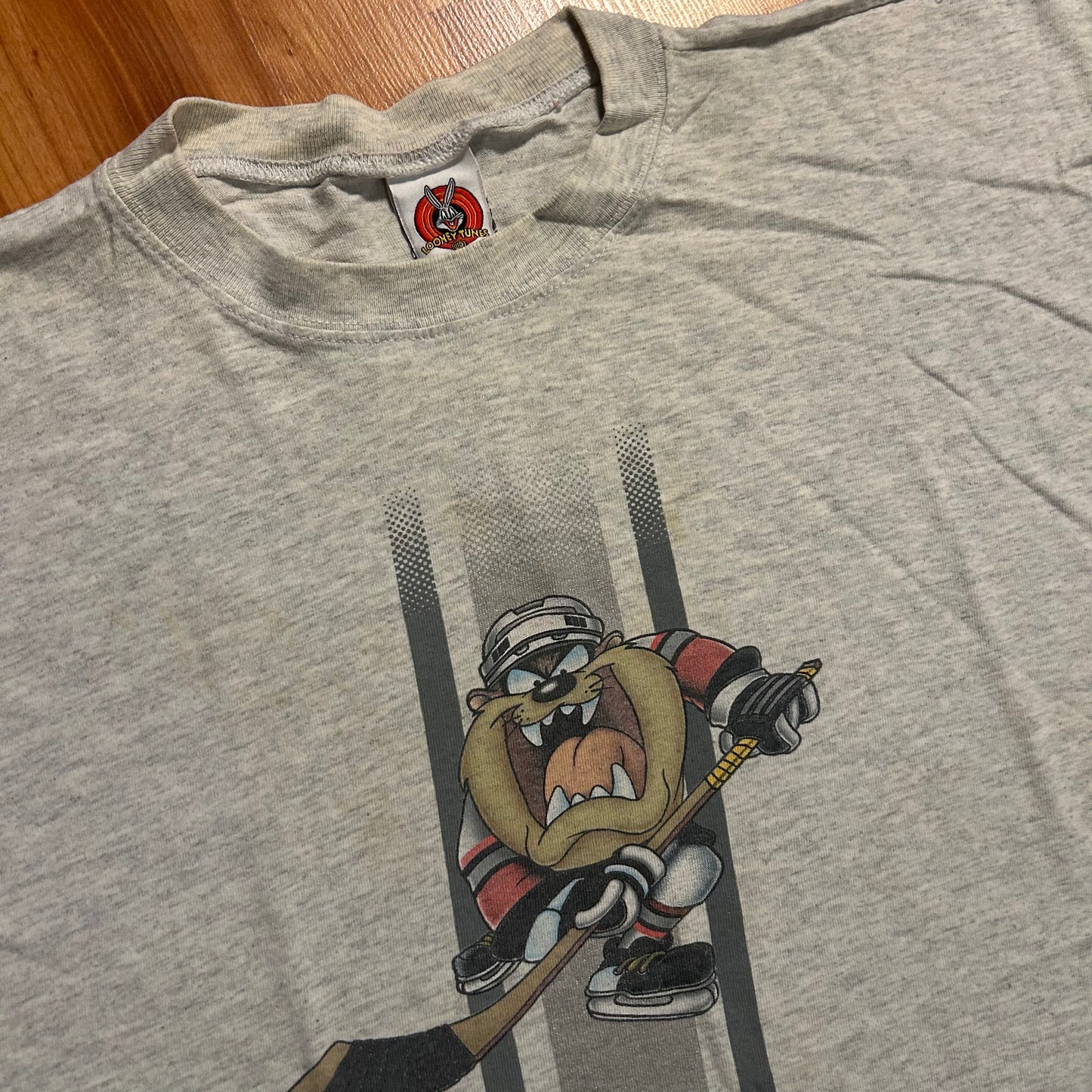 90’s Looney Tunes Tasmanian Devil Taz Hockey Grey Tanktop Shirt - XLarge - 24" x 28"