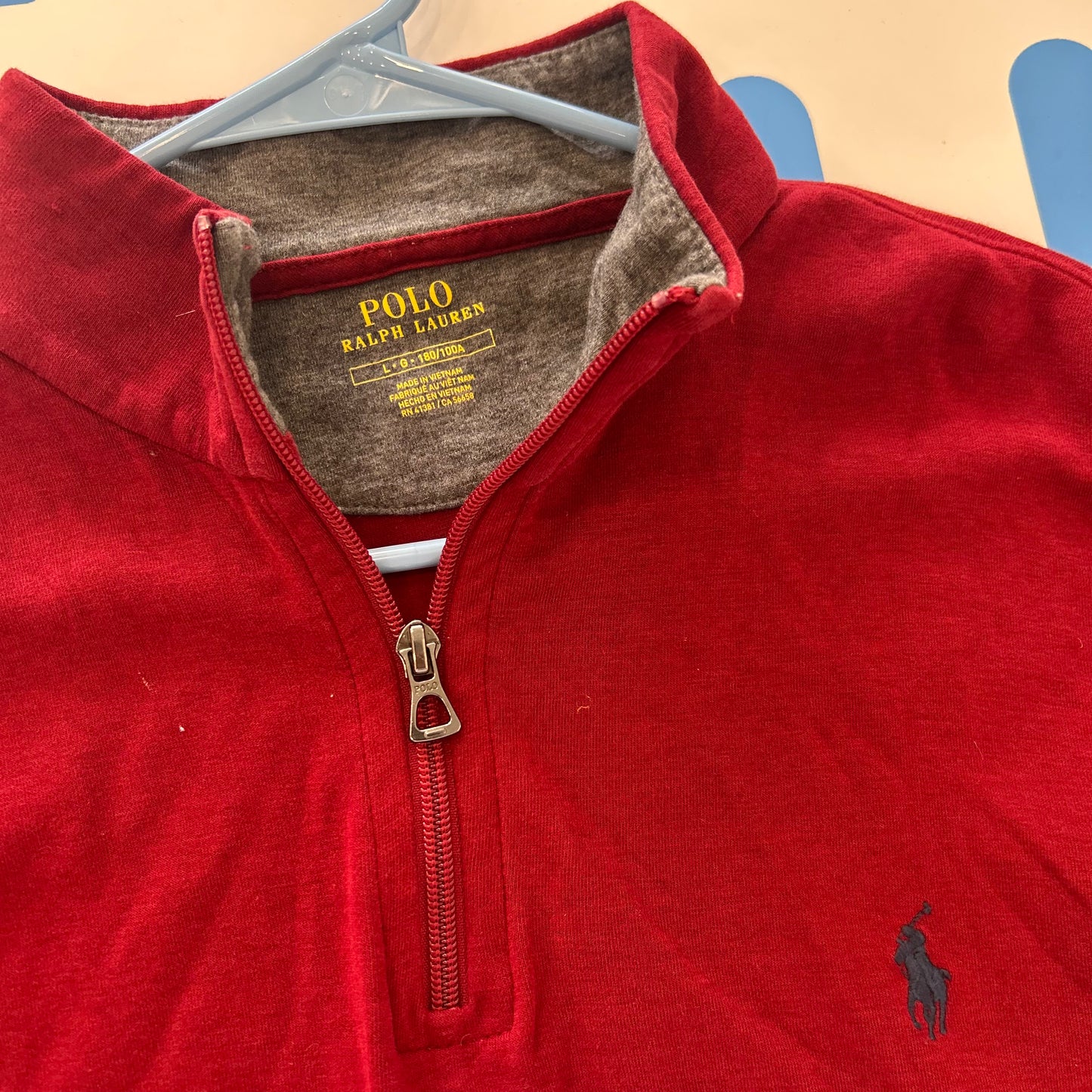 Polo RalPH Lauren Cotton Viscose Nylon Red Maroon Quarter Zip Sweatshirt - XLarge - 25" x 28"