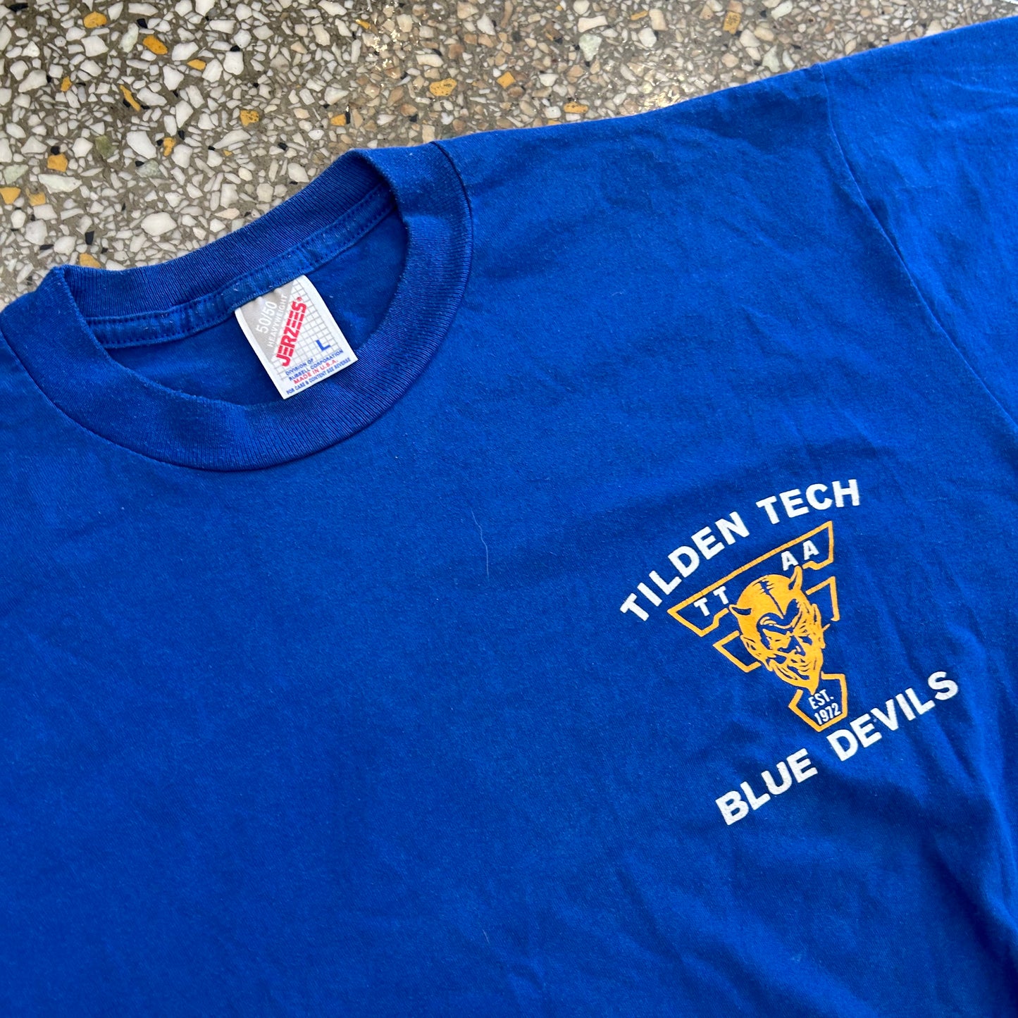 90’s Jerzees Tilden Tech Blue Devils. Blue Tshirt - Medium - 21" x 28"