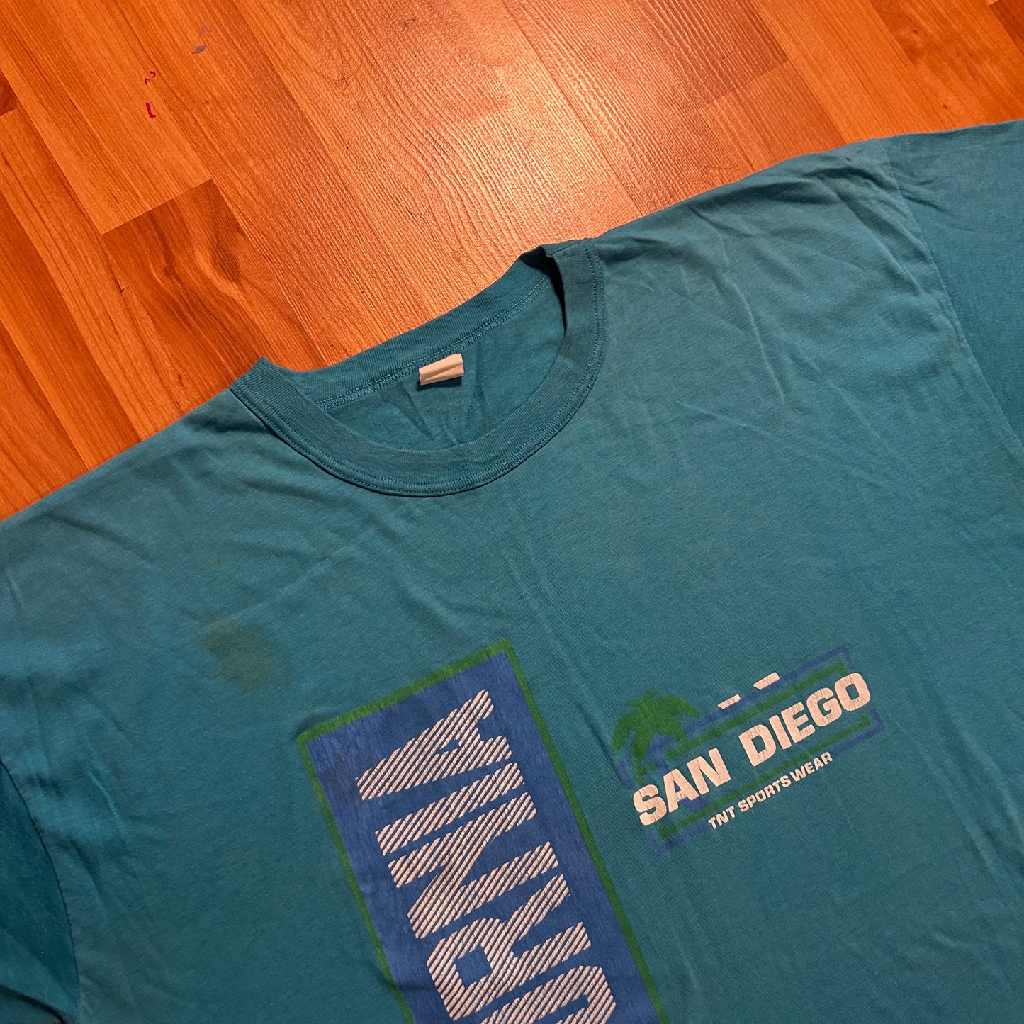 80’s TNT Sportswear San Diego California Blue Teal Green Tshirt - Large - 22.5" x 31"