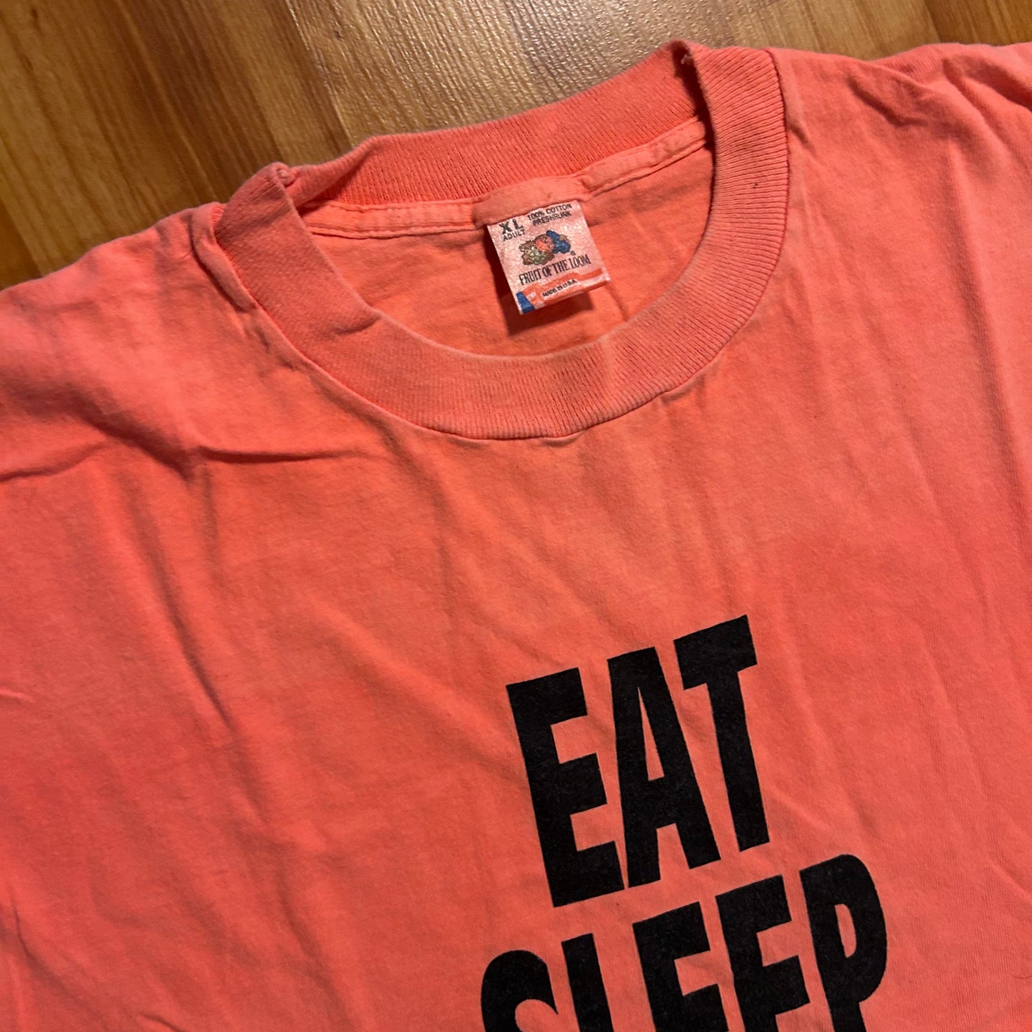 90’s FOTL Eat Sleep Hunt But Not Necessarily in that Order Pink Orange Tshirt - Large - 22.5" x 28.5"