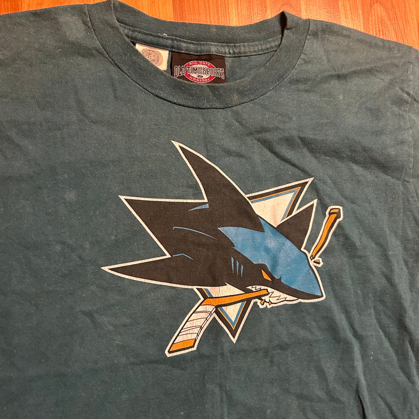 Old Time Sports NHL San Jose Sharks Hockey Teal Tshirt - Small - 18.5" x 24"