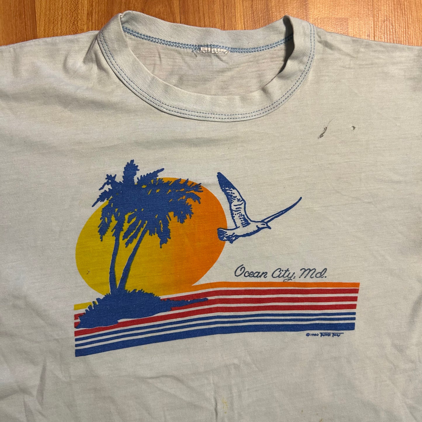 70/80's Ocean City Maryland Light Blue Tshirt - Medium - 21" x 25"