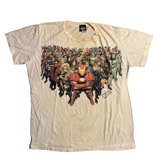 Marvel Comics Mad Engine Avengers Superheroes White Cotton Tshirt - Large - 22" x 26.5"