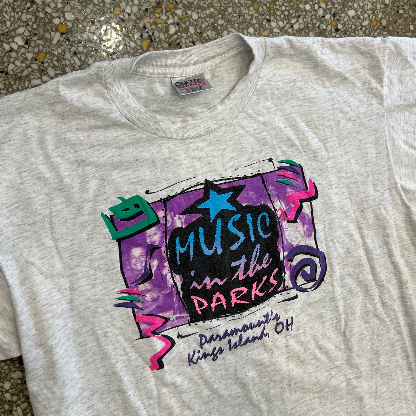90’s Oneita Music in the Parks Grey Tshirt - Large - 22" x 29"