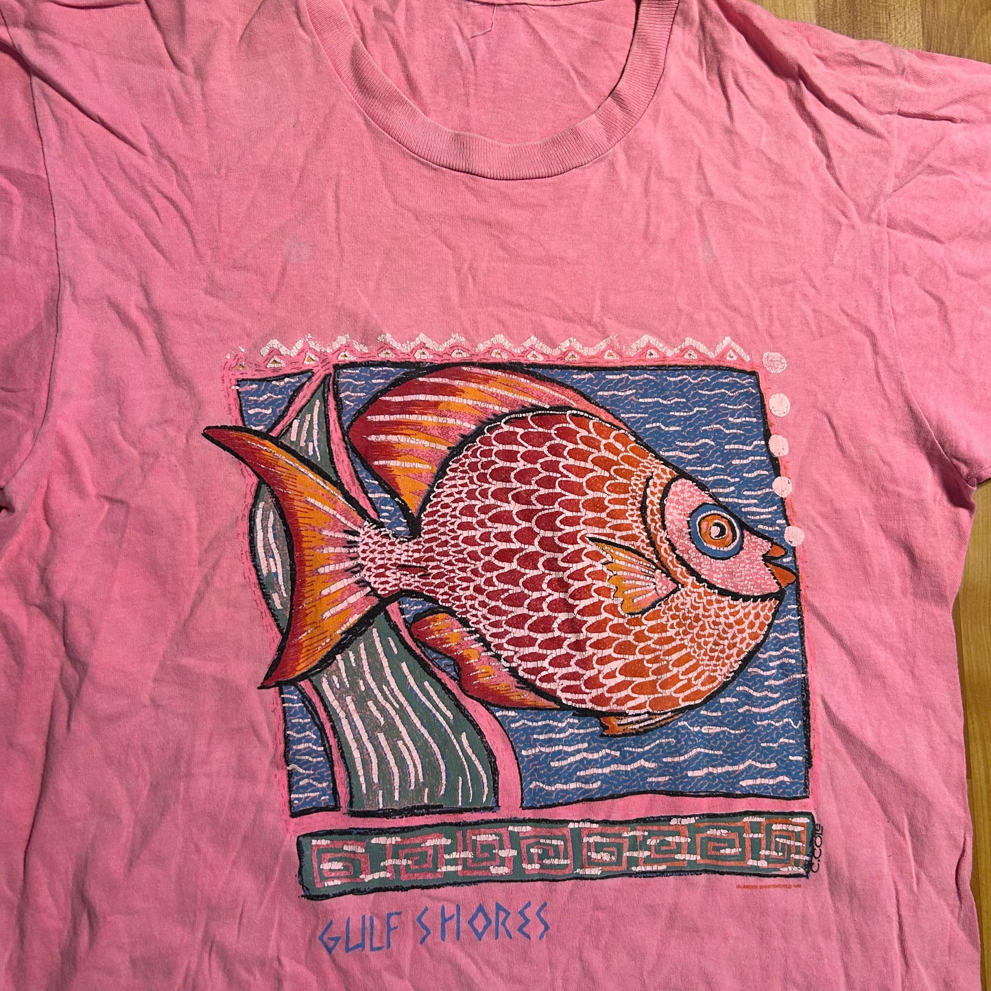 90's Gulf Shores Fish Pink Tshirt - Medium - 21" x 28"