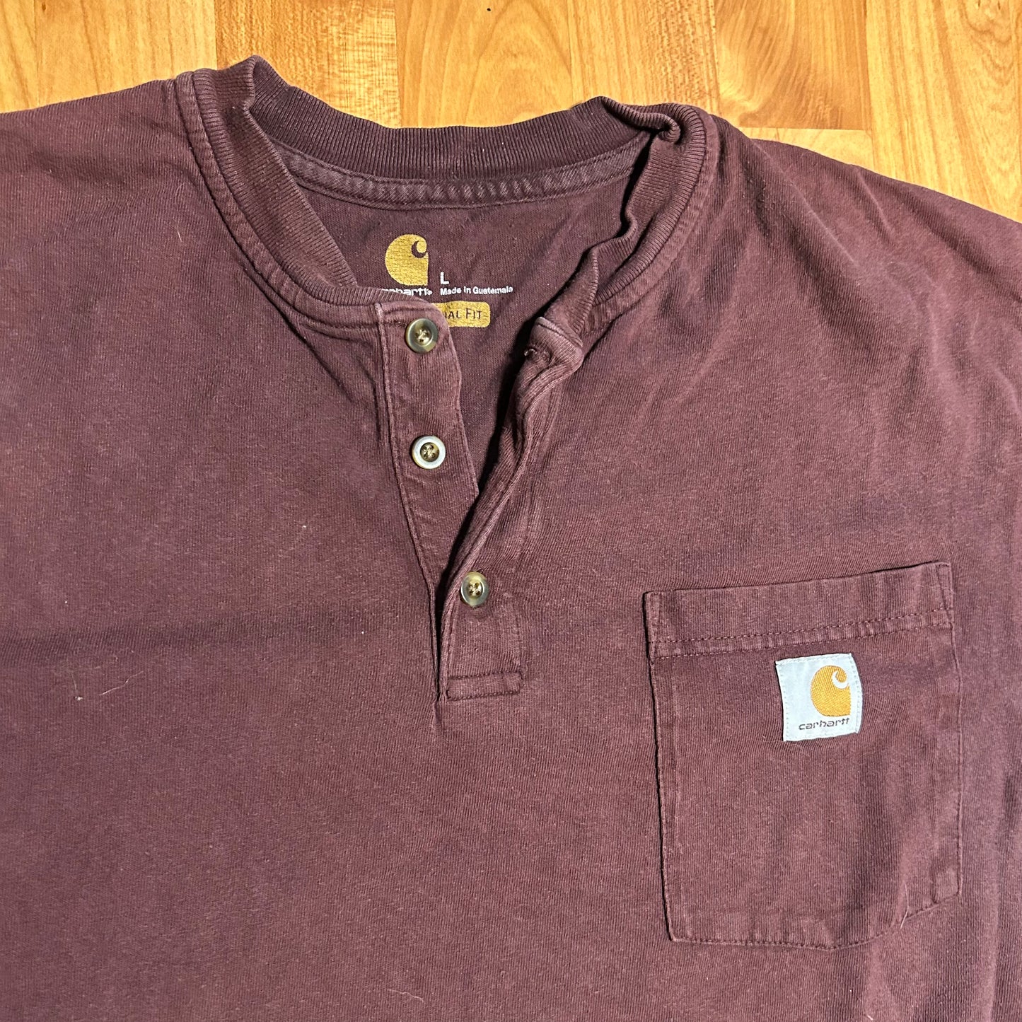 Carphartt Maroon Pocket Carhartt Quarter Button Up Tshirt - Large - 23" x 30"