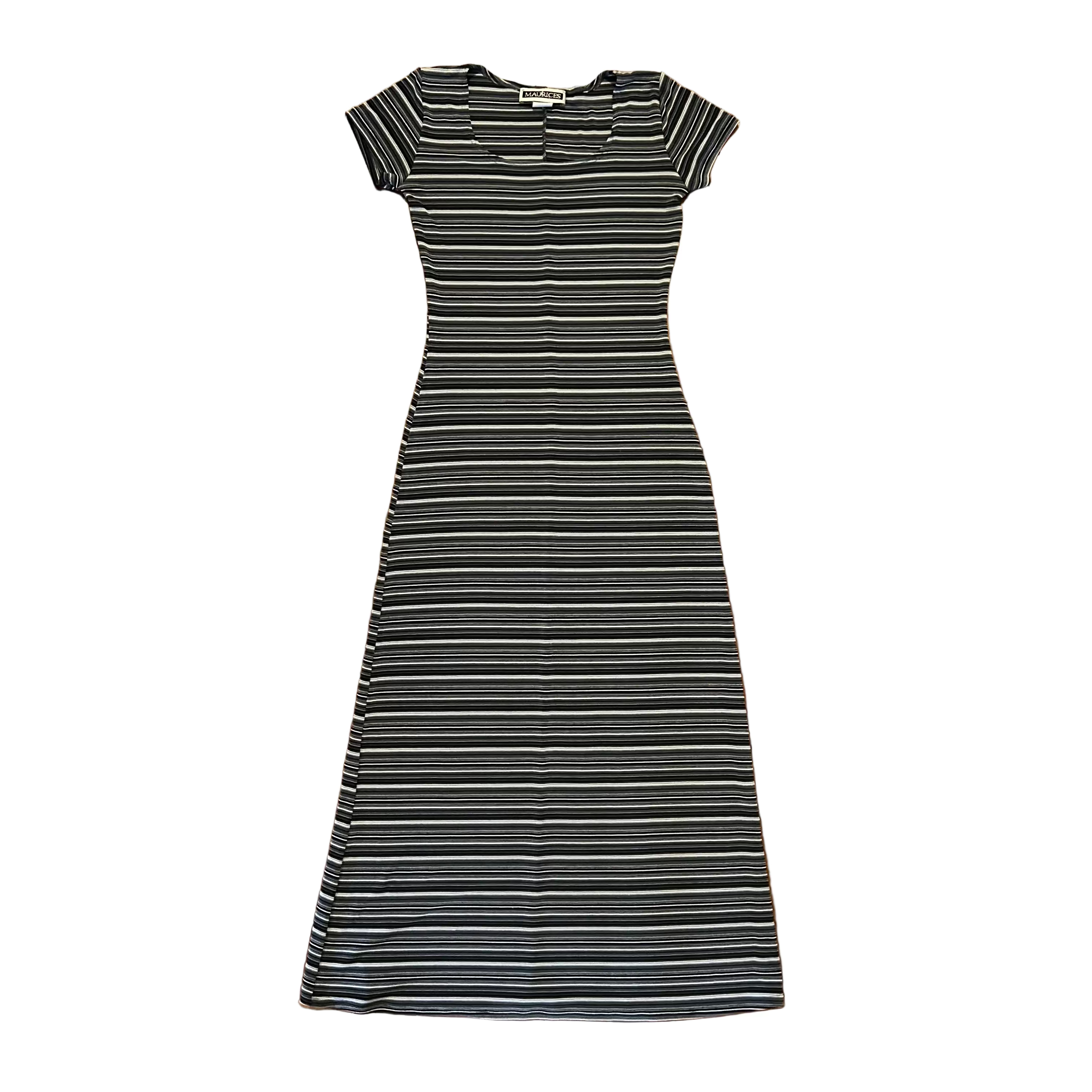 maurices black dress 90's Maurices Striped Black Grey Nylon Dress - Tagged Small
