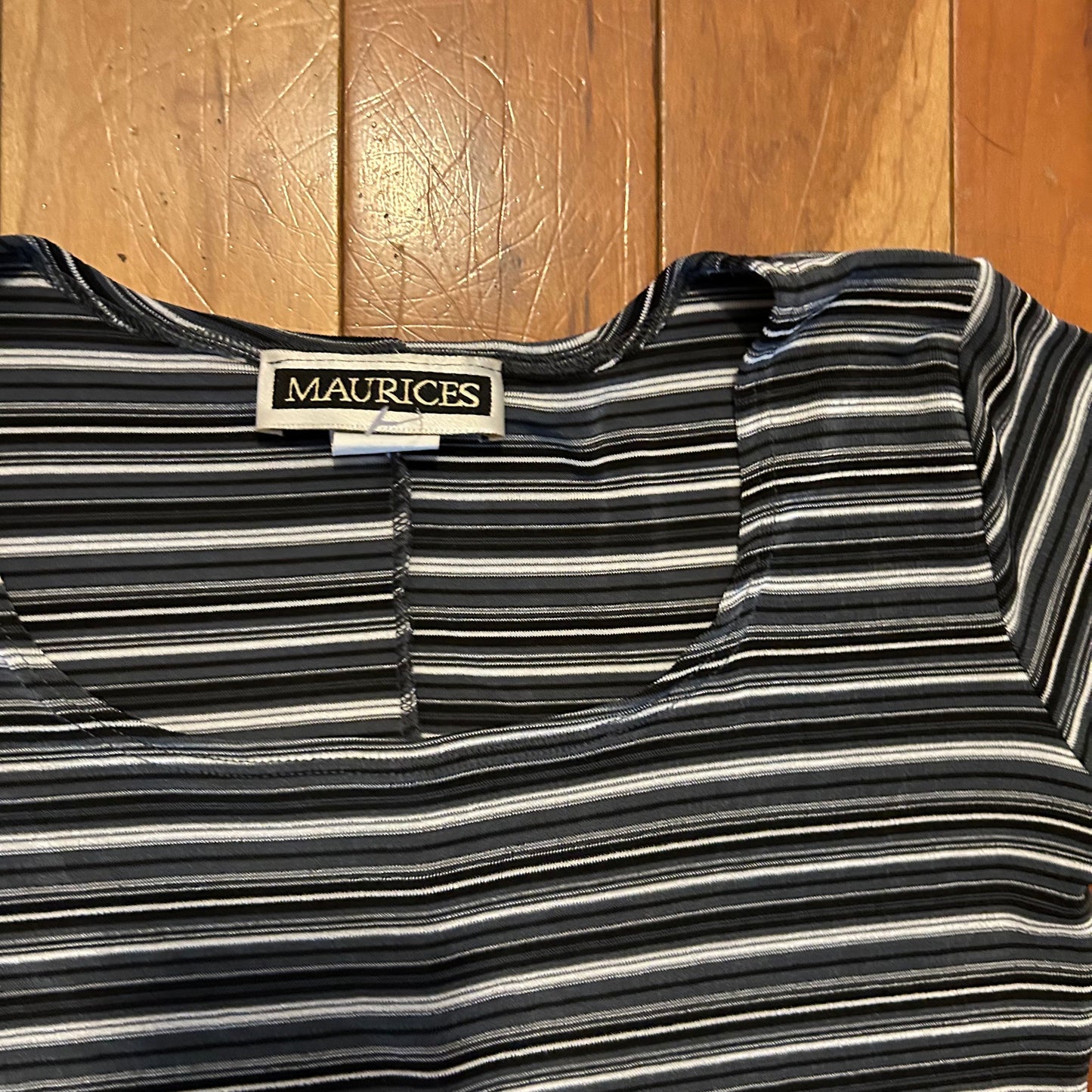 90's Maurices Striped Black Grey Nylon Dress - Tagged Small - 14" x 47"