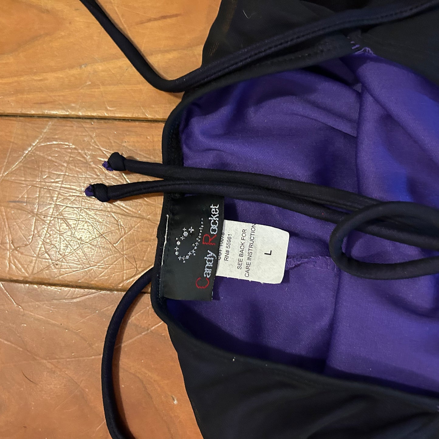 90's Candy Rocket Black Purple Sparkly Dress - Tagged Large - 12" x 54" Adjustable