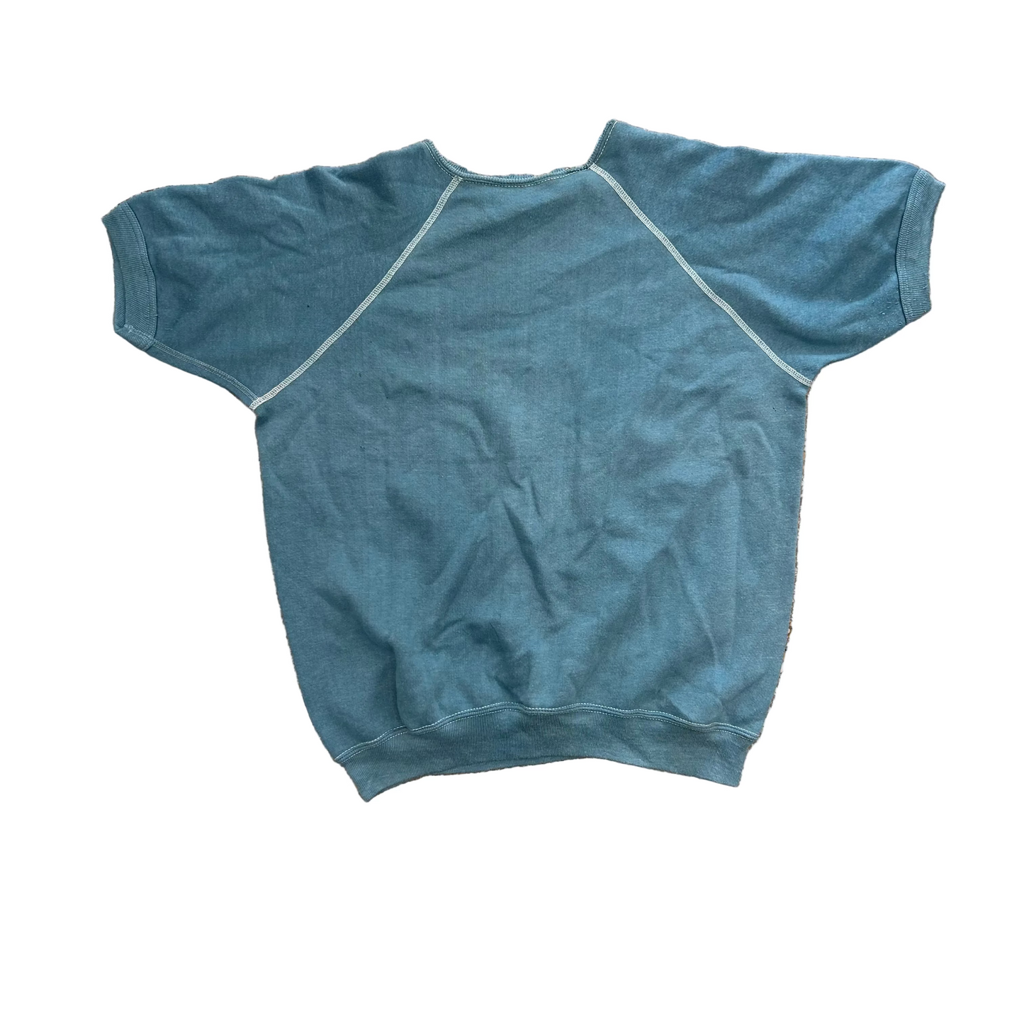 80’s Teal Blank Blue Short Sleeve Sweatshirt - Medium - 21" x 24"
