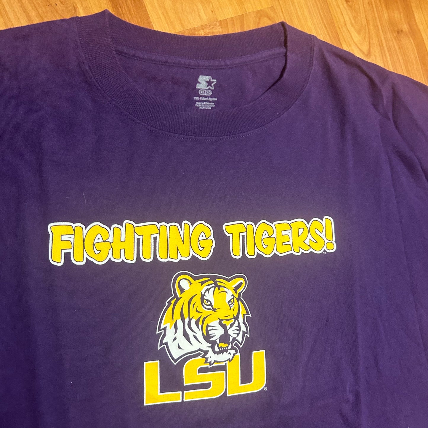 Starter LSU Louisiana State University Fighting Tigers Purple Yellow Cotton College Tshirt - XLarge - 25” x 30”