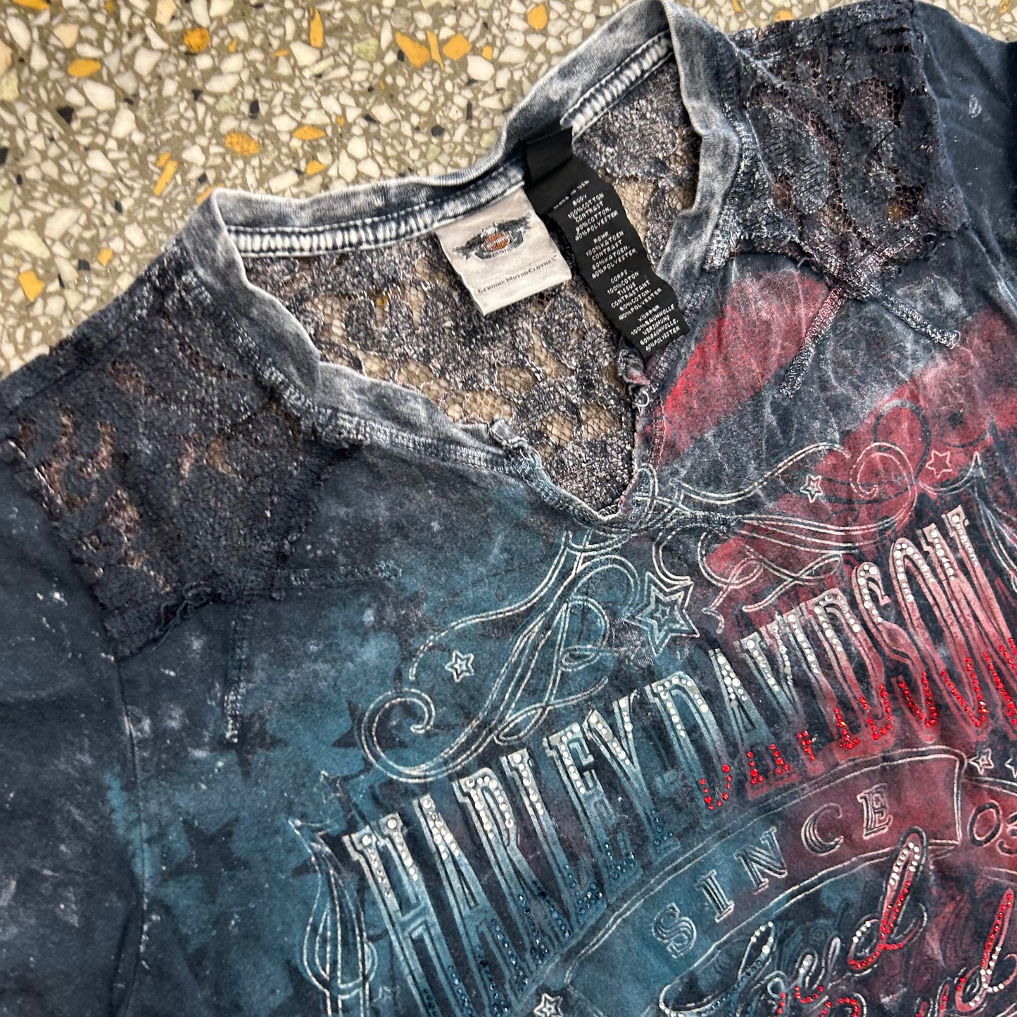 90’s Harley Davidson Lacy Red Blue Tie Dye Shirt - Small - 19" x 25"