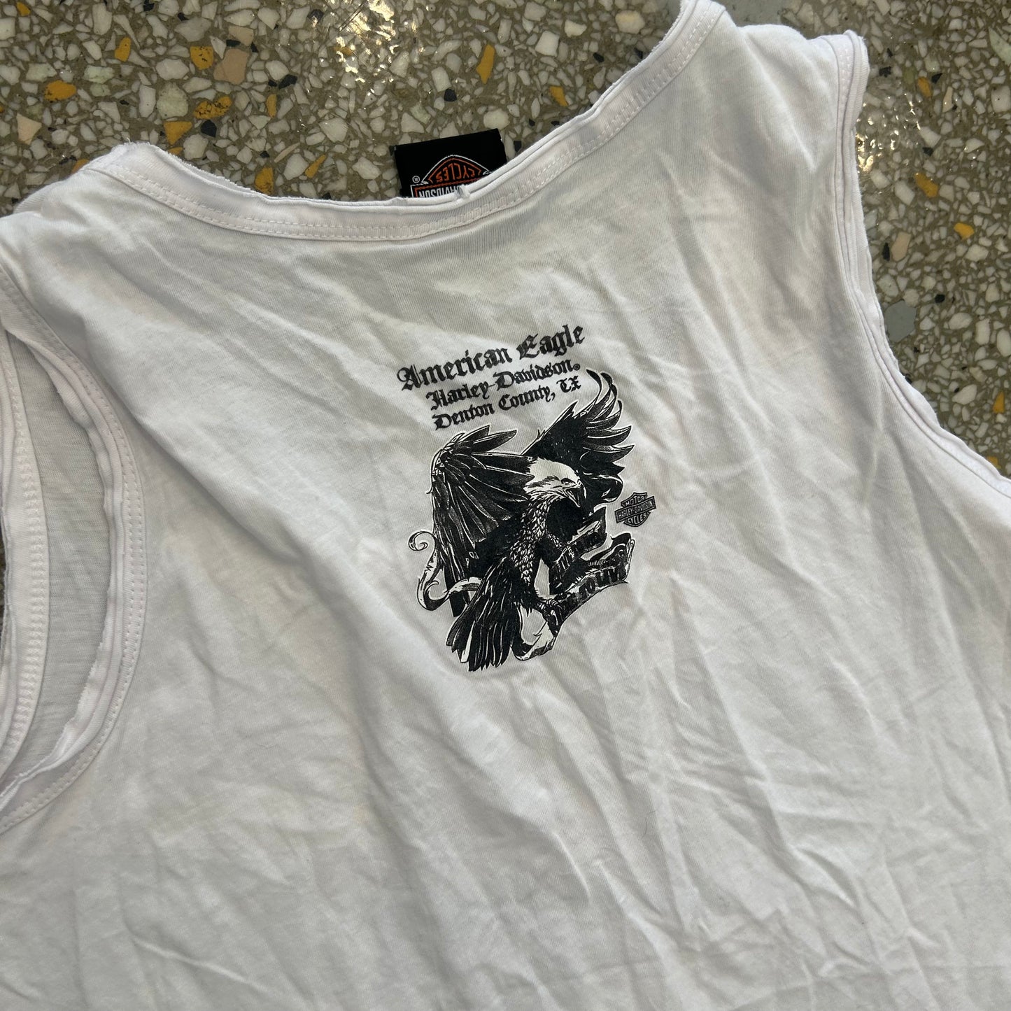 Harley Davidson American Eagle Bedazzled White Tank Top Shirt - Medium - 20" x 25"