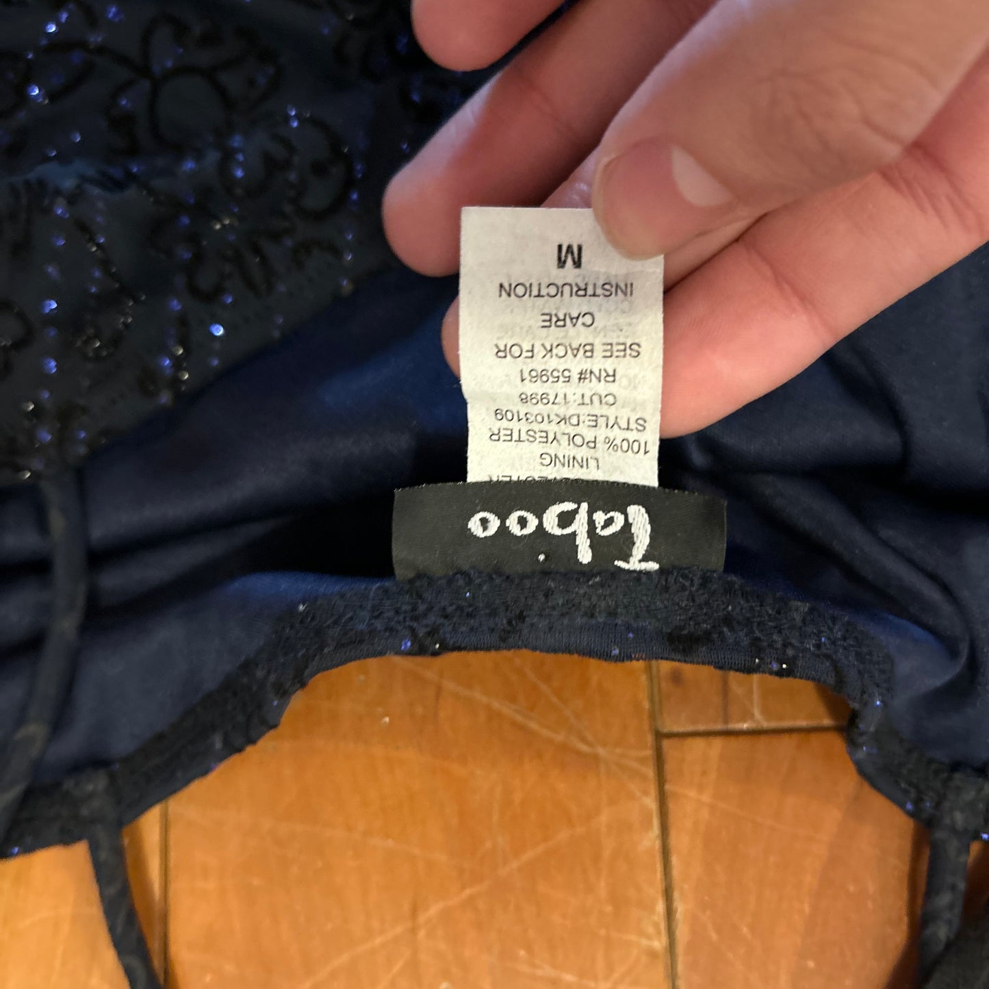 90's Taboo Navy Blue Sparkly Dress - Tagged Medium - 14" x 35"