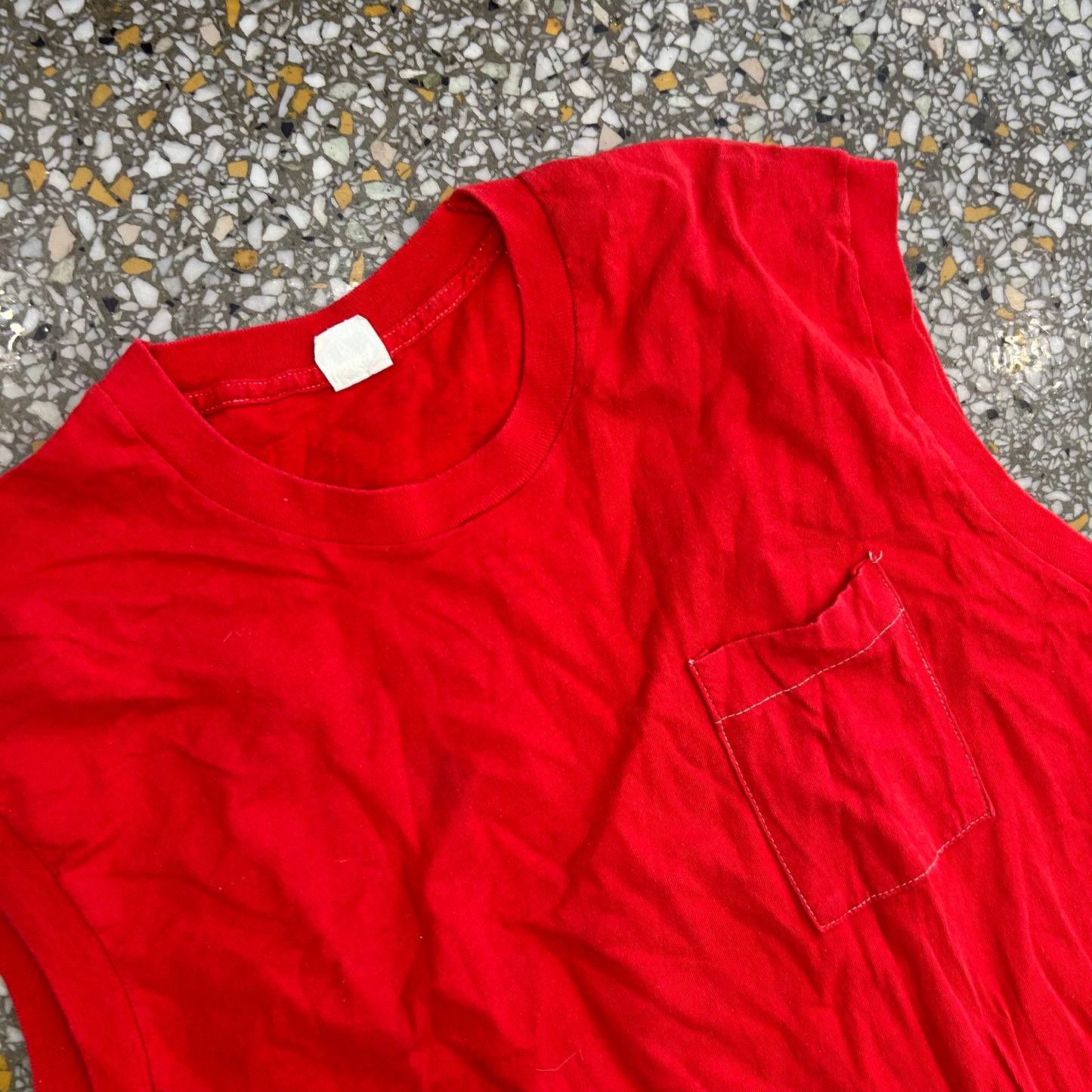 90's FOTL Blank Red Pocket Tanktop Shirt - Small - 18" x 29"