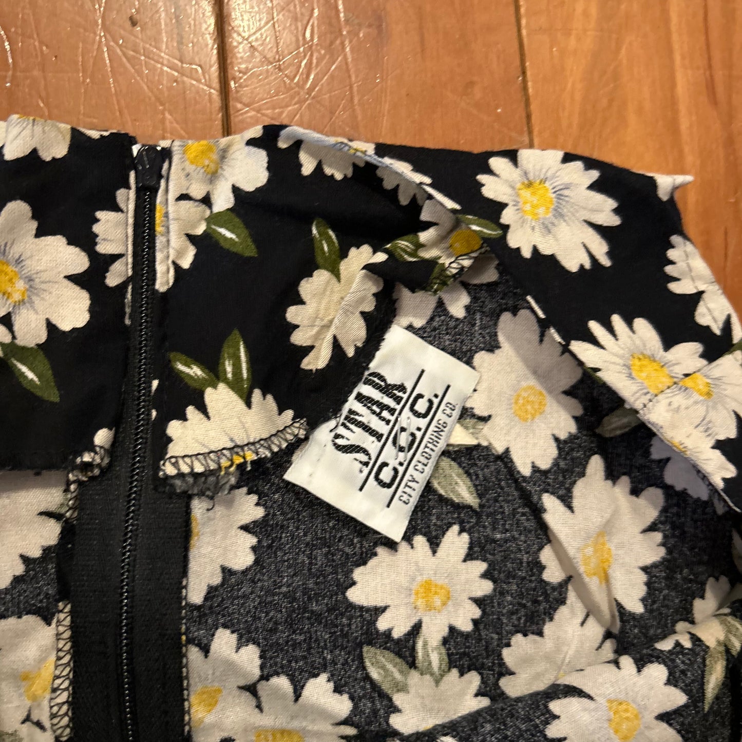 90's Star City Clothing Co Black Yellow Floral Dress - 16" x 30"