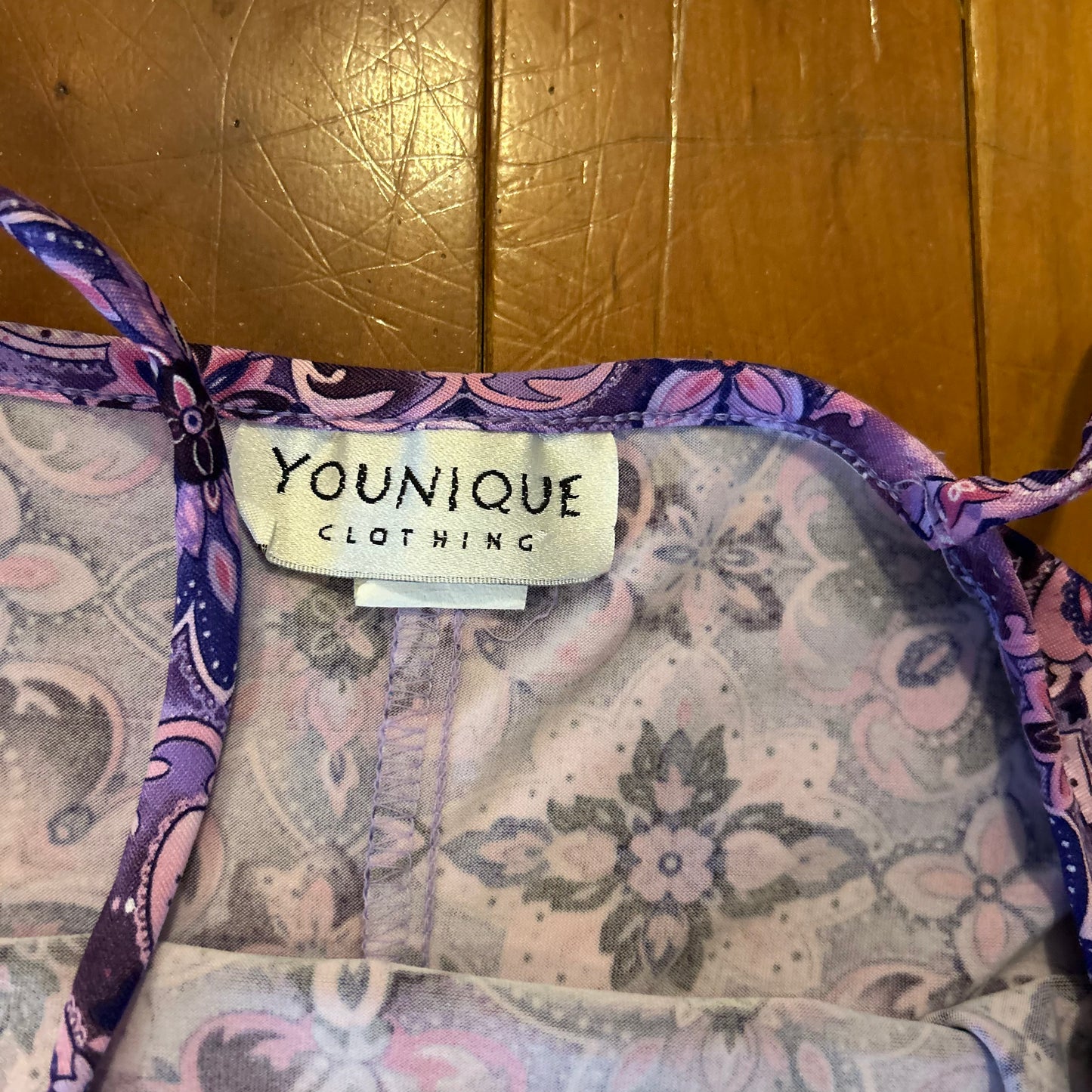 90's Younique Clothing Purple Patterned Dress - Tagged Medium - 15.5" x 31"