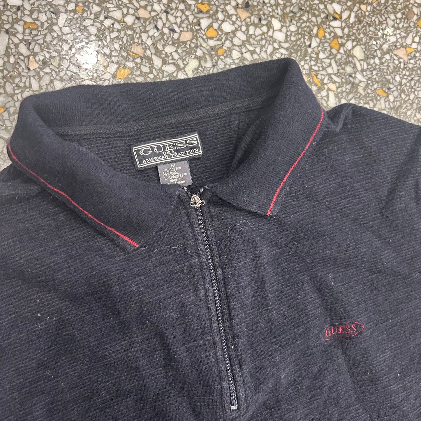 Guess Cotton Wool Poly Black Quarter Zip Sweater - Medium - 20" x 26"