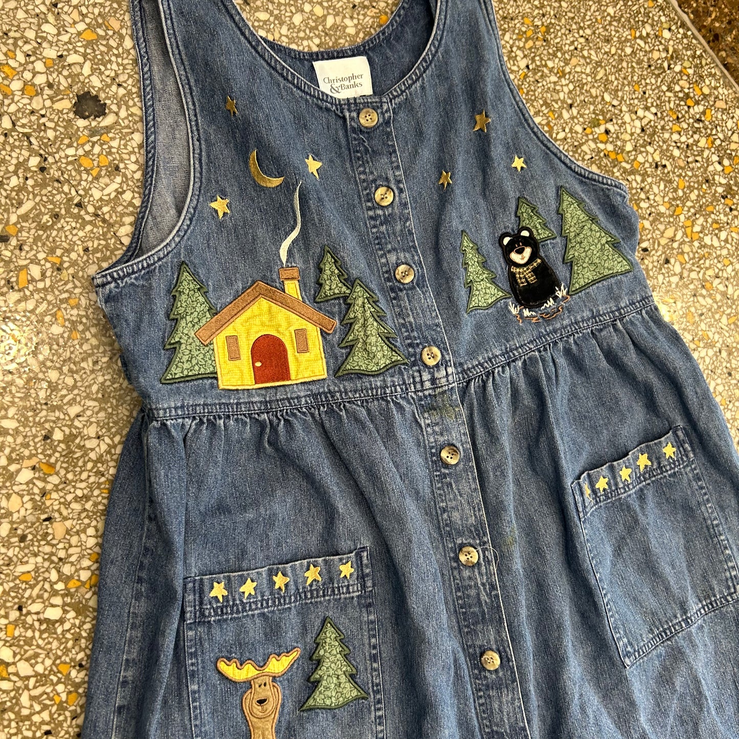 Christopher & Banks Embroidered Denim Dress - Tagged 12 - Small - 18.5" x 48"