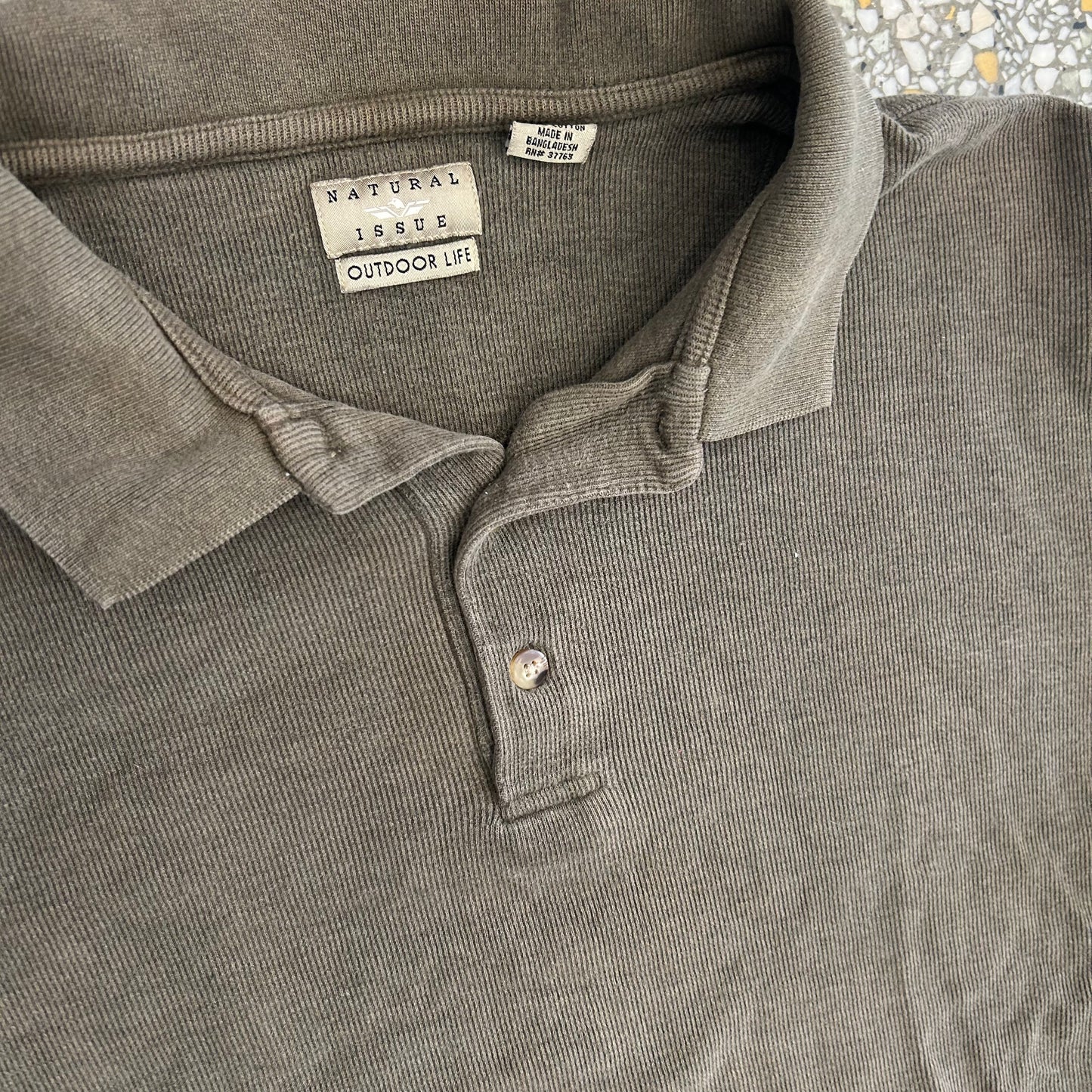 Natural Issue Brown Green Cotton Polo Longsleeve Shirt - XLarge - 28" x 27"