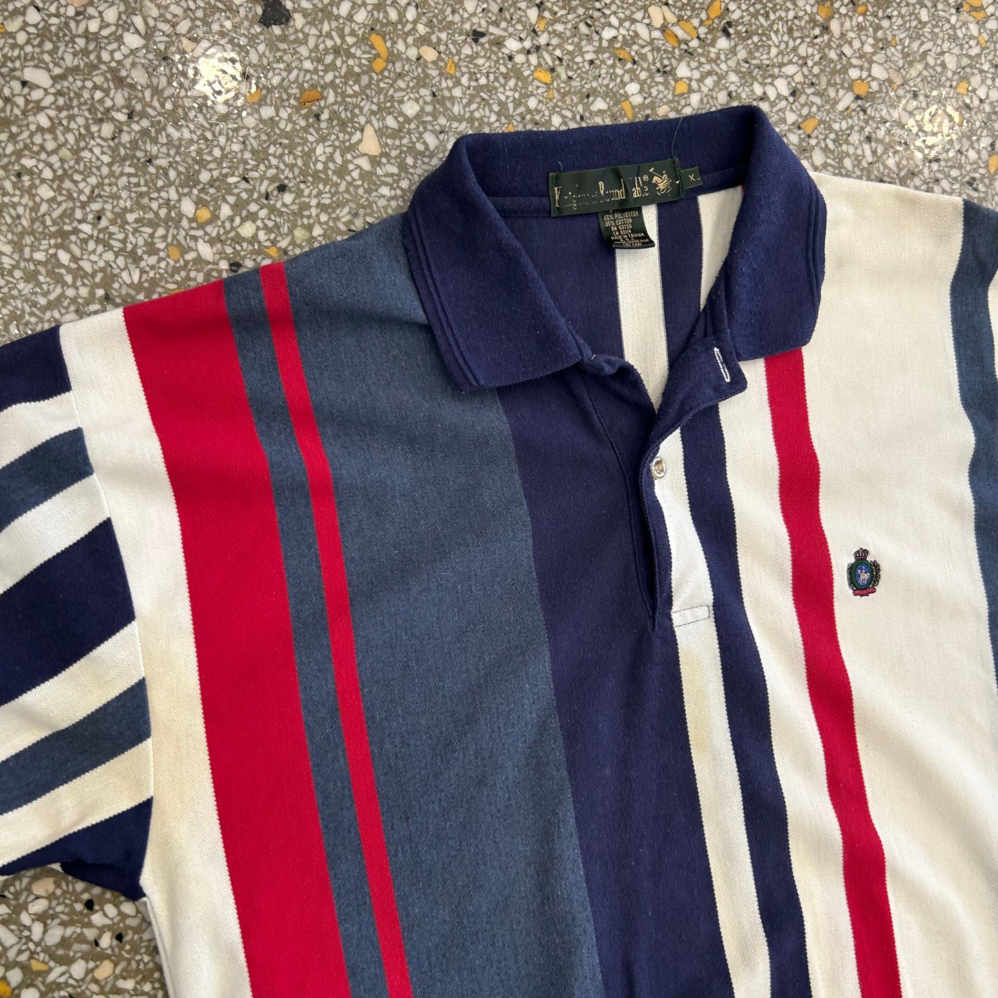 Knights of Round Table Striped Red White Blue Polo Shirt - Large - 22.5" x 31"