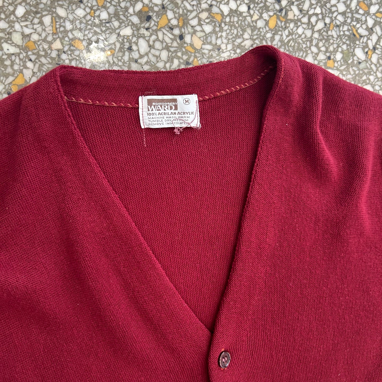 80's Montgomery Ward Maroon Cardigan Sweater - Medium - 20" x 25"