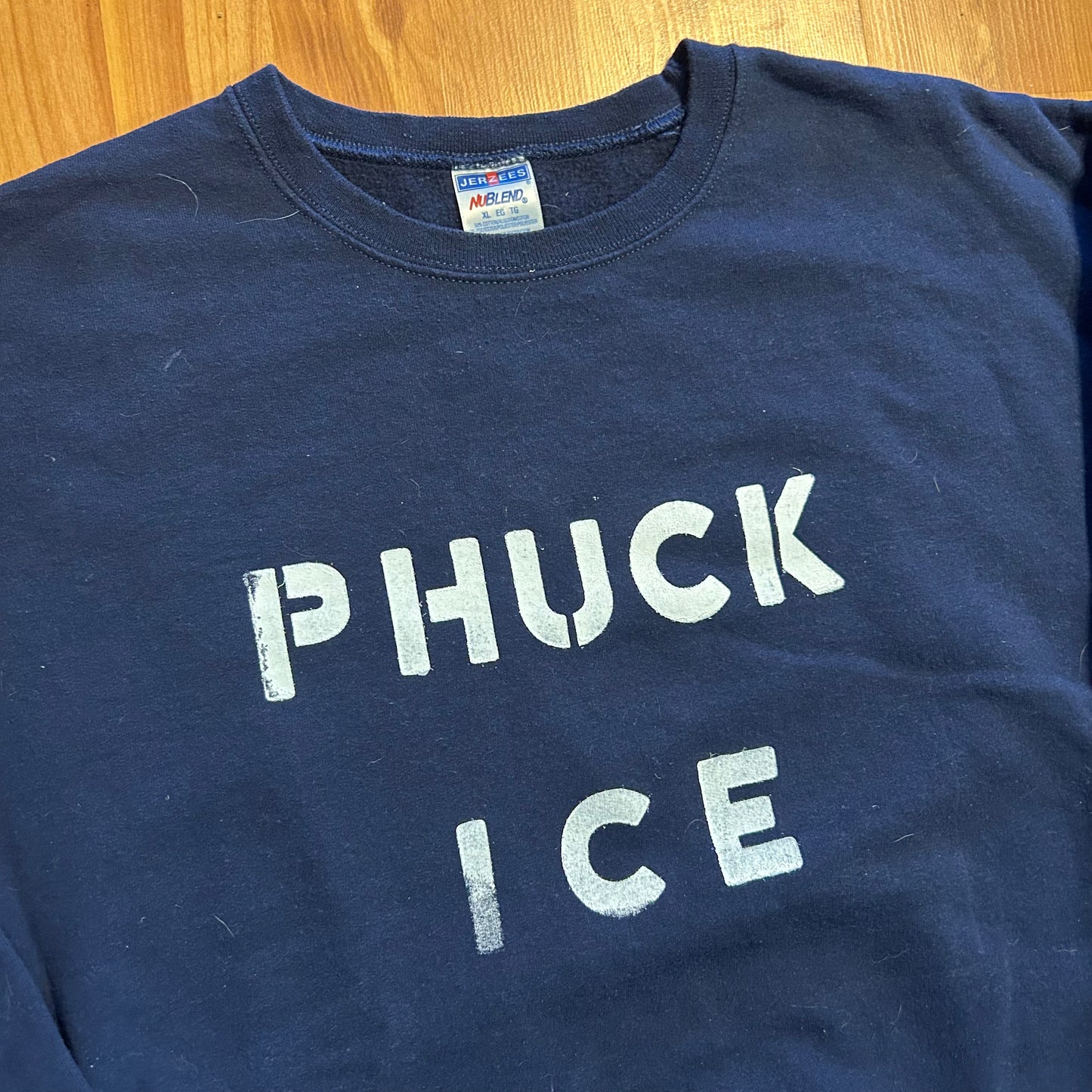 Phuck Ice Navy Blue Jerzees Crewneck Sweatshirt - 25" x 25" - Boxy XLarge