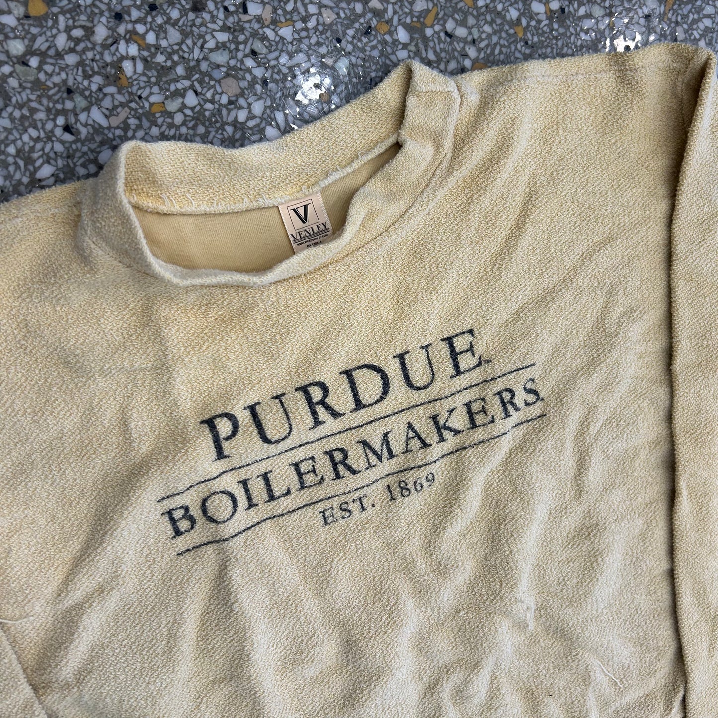 Venley Purdue University Boilermakers Cotton Yellow Crewneck Sweatshirt - Large - 22" x 26.5"